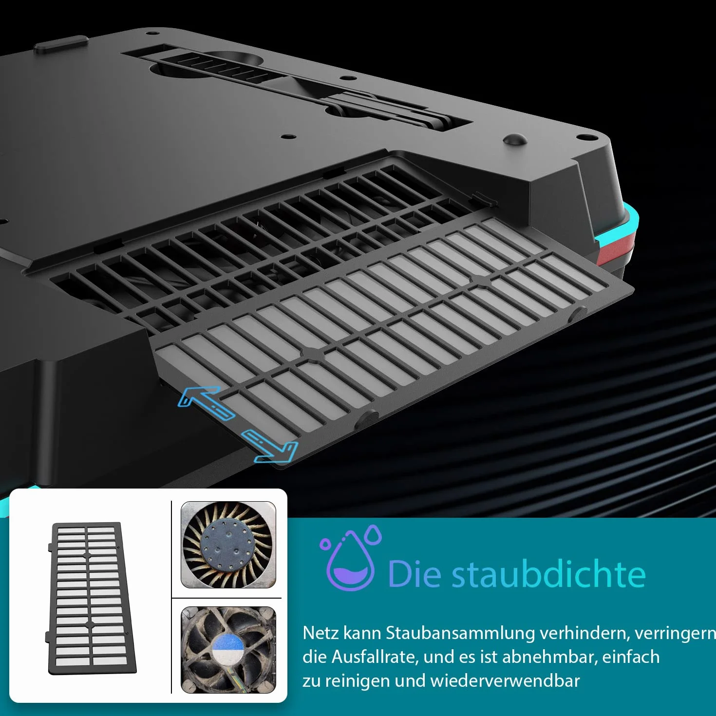 IETS GT500 Stark Turbo-Fan (5000 U/min) RGB-Laptop-Kühlpad mit stufenloser Geschwindigkeit, Dichtungsschaum für schnell abkühlende Gaming-Laptop, 13-17,3 Zoll Kühler mit 3-Port-USB-Hub
