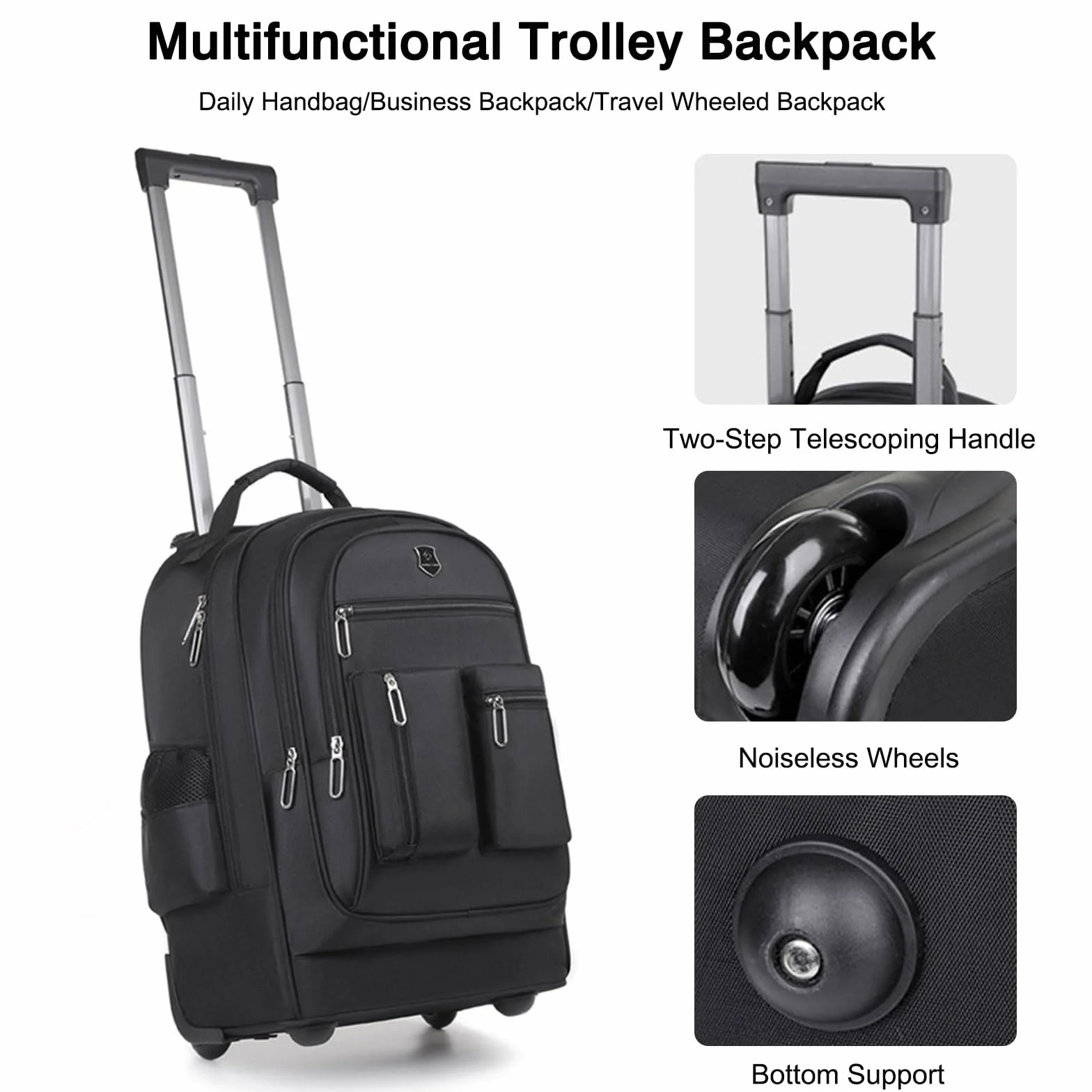 FANDARE Business Trolley Reiserucksack mit Rollen Handgepäck Koffer Groß Rolling 15.6 Zoll Laptop Rucksack Reisetasche mit Rädern Herren Laptoptasche Reisekoffer Aaktenkoffer für Schule Arbeit