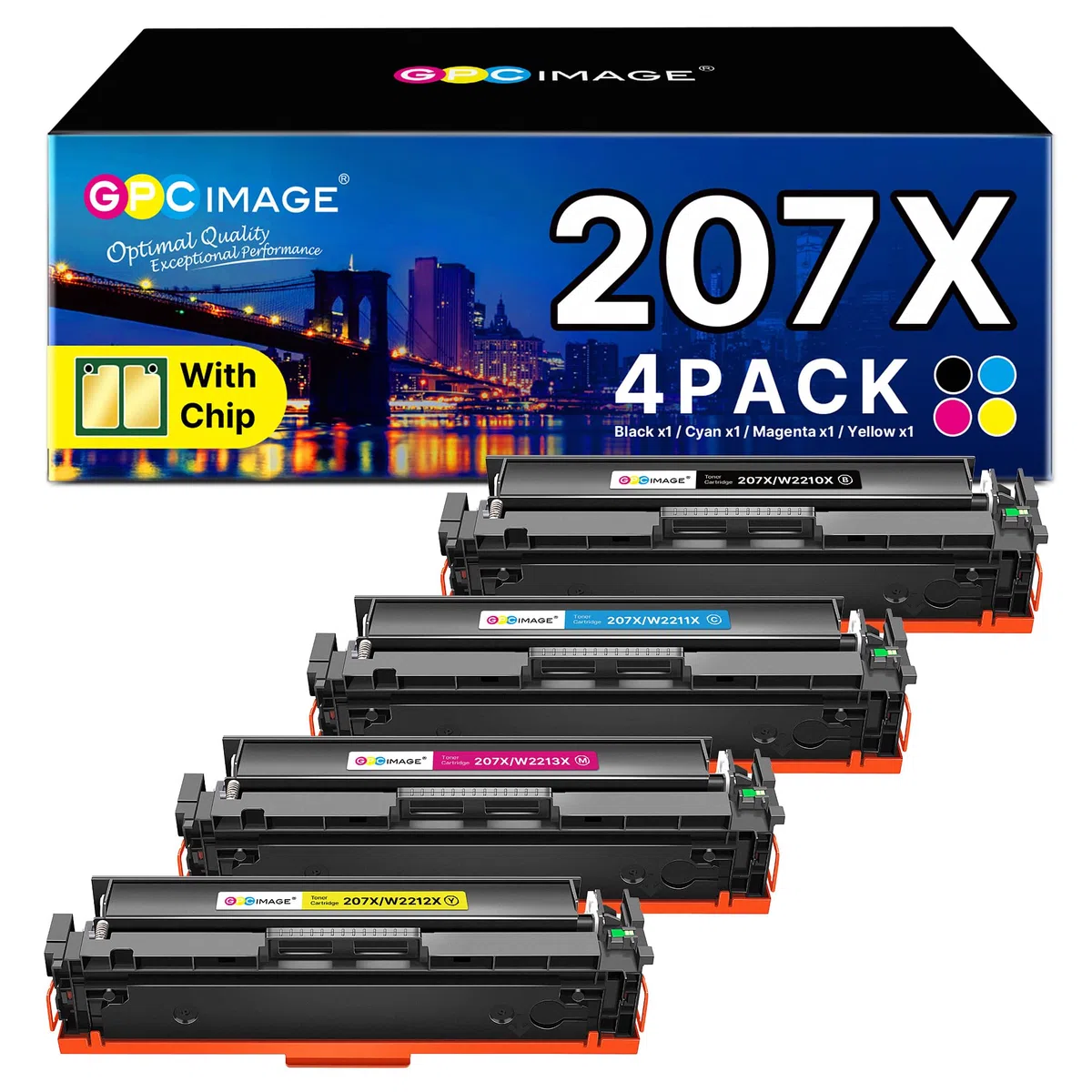 GPC IMAGE 207X mit Chip MFP M283fdw Toner Kompatibel für HP 207X 207A Multipack für HP Color LaserJet Pro MFP M283fdw Toner Schwarz M282nw M255dw M283fdn W2210A W2210X W2211X W2212X W2213X (4er-Pack)