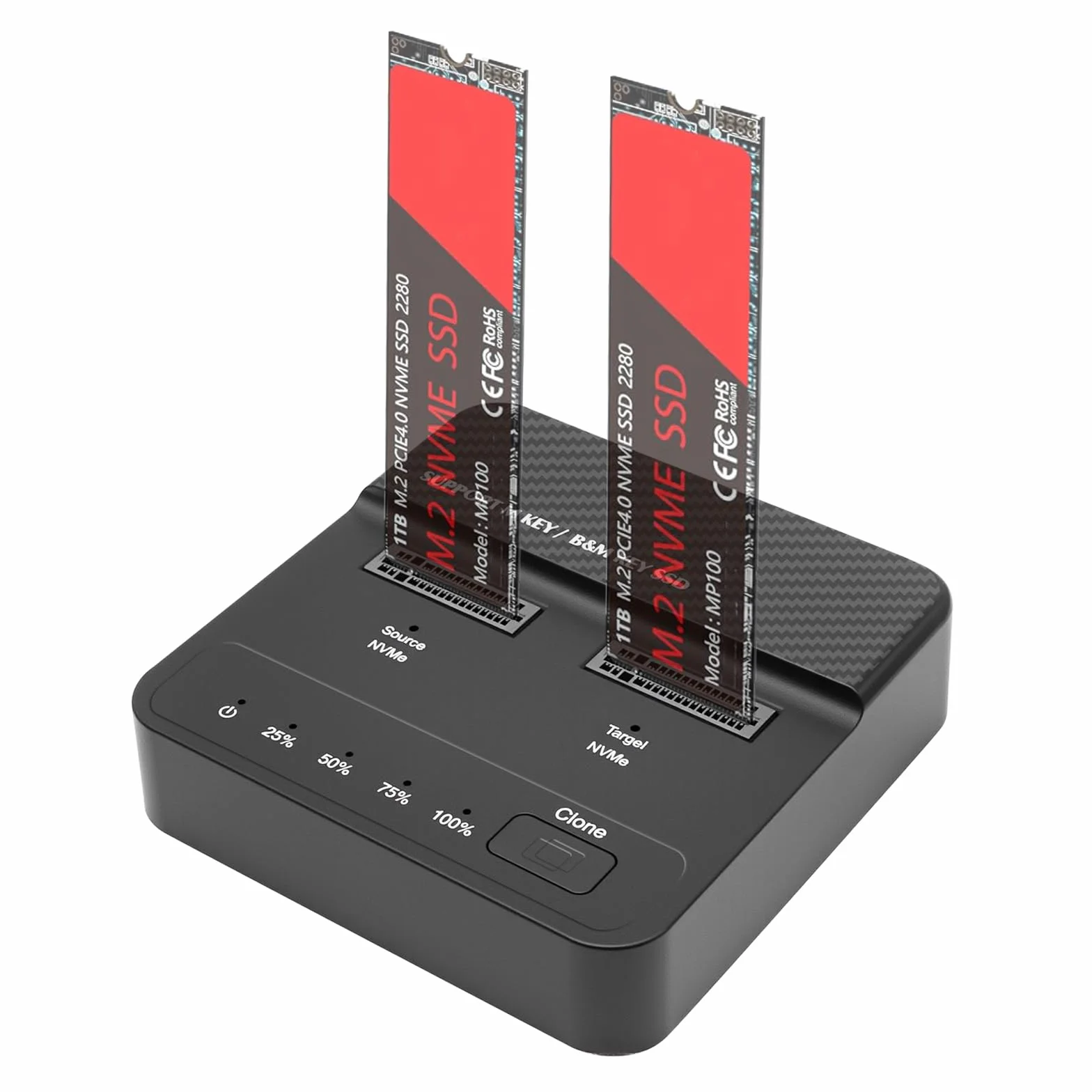 Festplatten Docking Station Dual Bay NVMe M.2 SSD Gehäuse 20Gbps USB 3.2 Gen 2x2 mit Offline Klonen, Werkzeuglose M.2 NVMe SSD Adapter Dockingstation für M Key/B+M Key SSDs