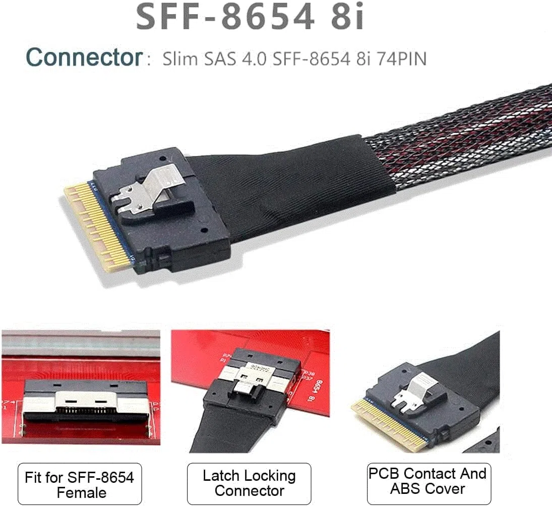 SlimSAS(SFF-8654 8i,74pin) to 2x Oculink(SFF-8611,38pin), PCIe4.0 Gen4 cable assembly, 85-Ohm, 1m (3.28ft)