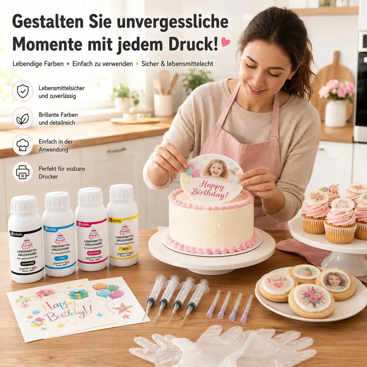 Sotek Lebensmitteltinte Essbare Drucker Tinte 4 Farben Set 100ml pro Flasche für alle Nachfüllbare Drucker