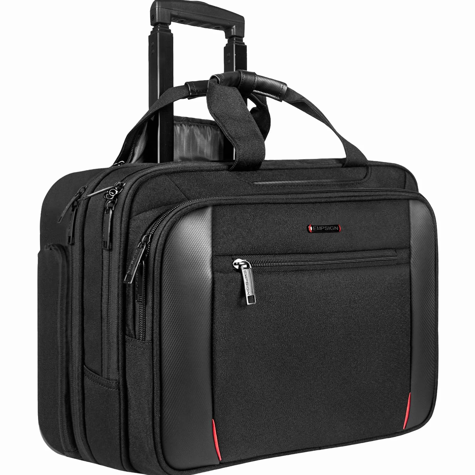 EMPSIGN Business Trolley Laptoptasche mit Rollen, Rolling Laptop Case mit Rädern bis zu 17,3 Zoll Laptop wasserdichte Aktentasche für Geschäft/Pendeln/Reisen/Schule, Schwarz