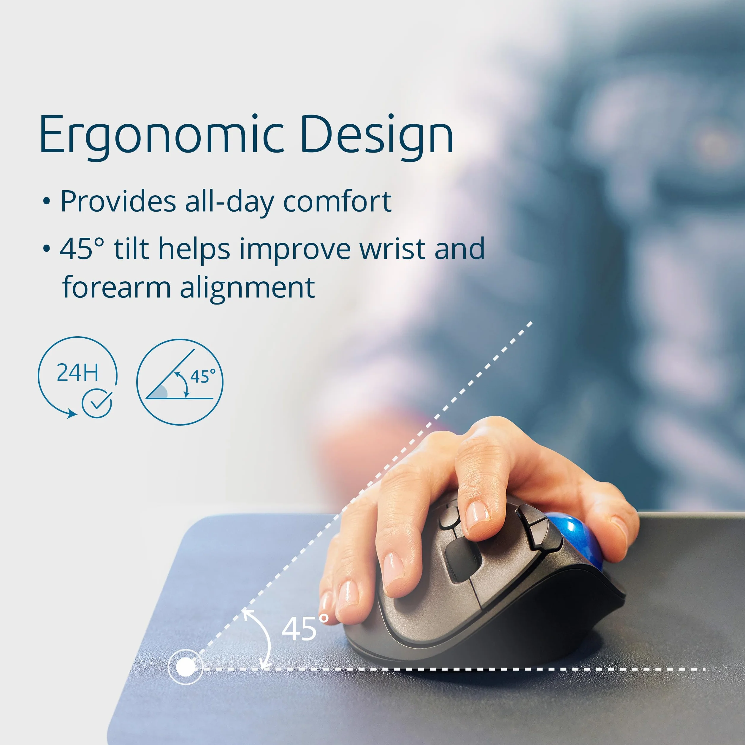 Kensington Pro Fit Ergo TB450 Trackball-Maus, kabellose Bluetooth Maus, bis zu 18 Monate Batterielebensdauer, ergonomischer 34-mm-Trackball, aus bis zu 50% recyceltem Kunststoff (K72194WW)