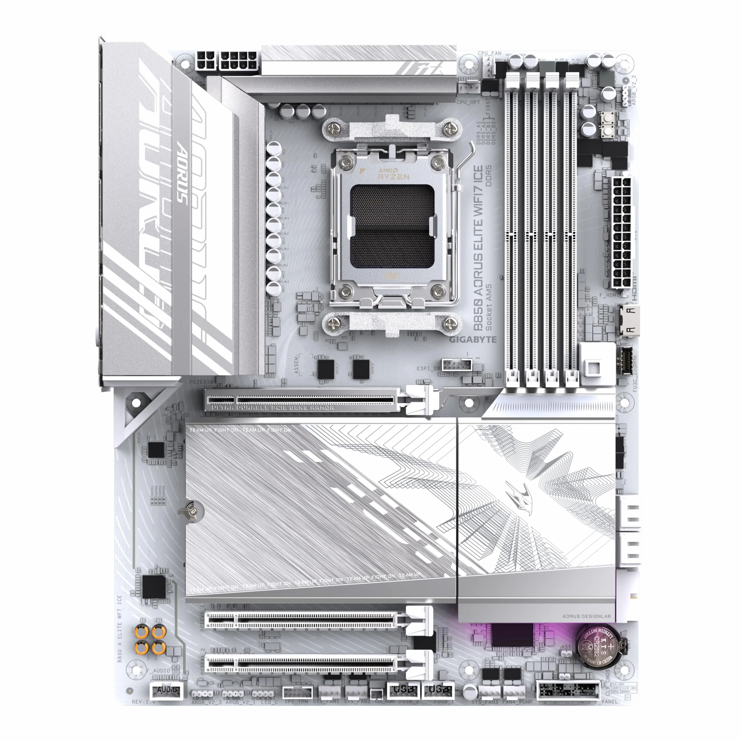 GIGABYTE B850 AORUS Elite WIFI7 Ice Motherboard - AMD Ryzen 9000 Serie CPUs, 14+2+2 Phasen digitales VRM, bis zu 8200MHz DDR5 (OC), 1xPCIe 5.0 + 2xPCIe 4.0 M.2, 2,5 LAN, WiFi 7, USB 3.2 Gen 2x2
