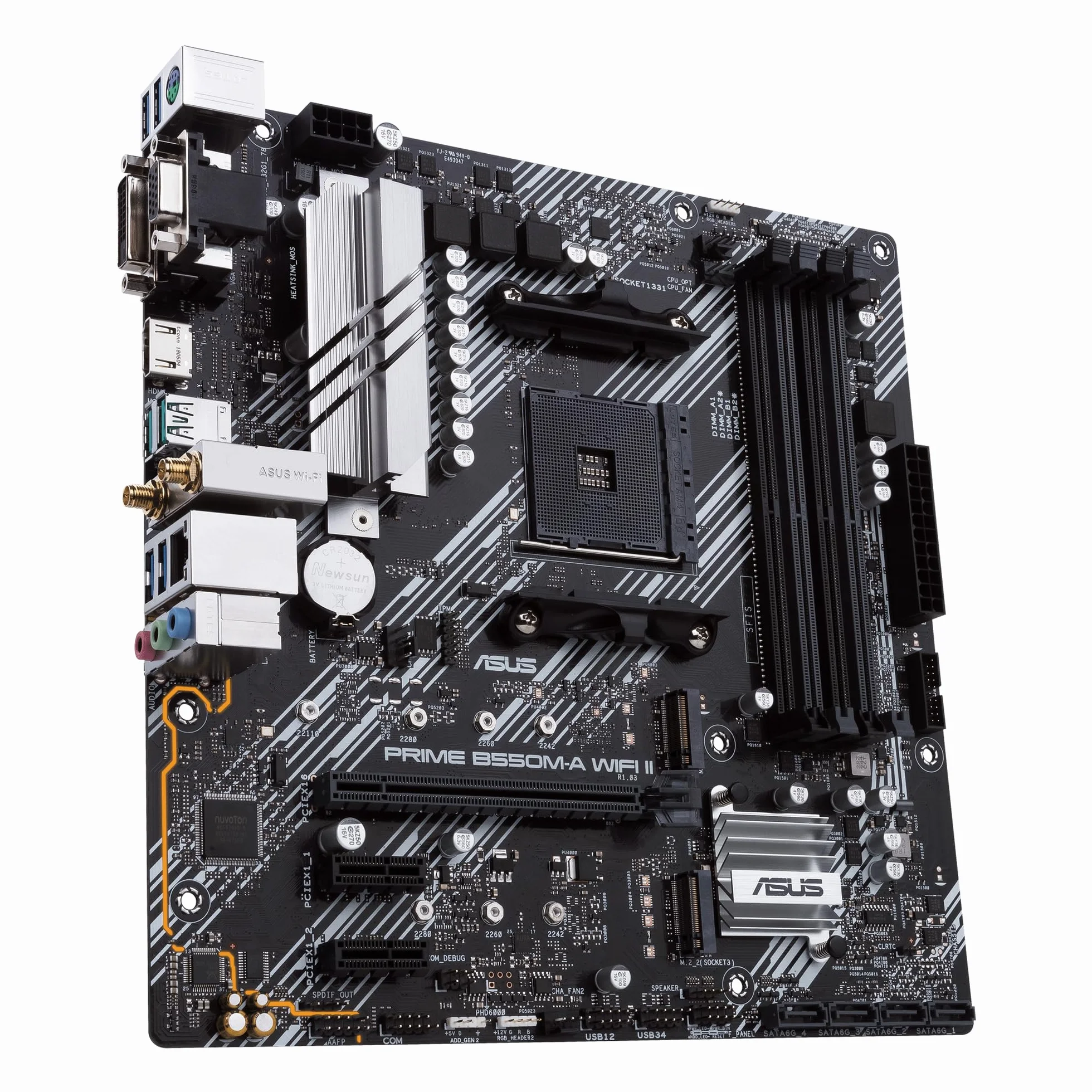ASUS Prime B550M-A WiFi II Gaming Mainboard Sockel Ryzen AM4, mATX (AMD B550, PCIe 4.0, WiFi6, Dual M.2, SATA 6Gbit/s, Aura Sync)