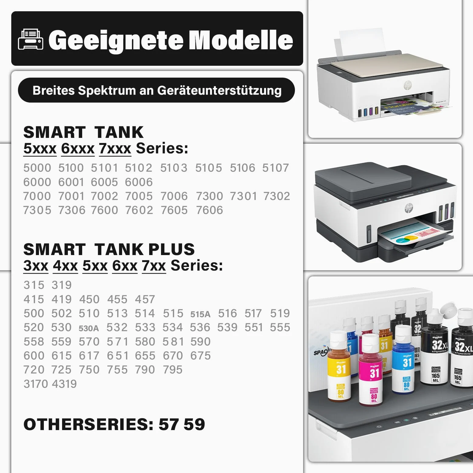 Druckertinte 31 32XL Kompatibel für HP Smart Tank Plus 555 Drucker, Tinte 31 32 XL für Smart Tank 5105 5106 5107 5108 7005 7006 7605 7305 7306 455 515 519 530 558 559 570 655 670 750 790 Drucker