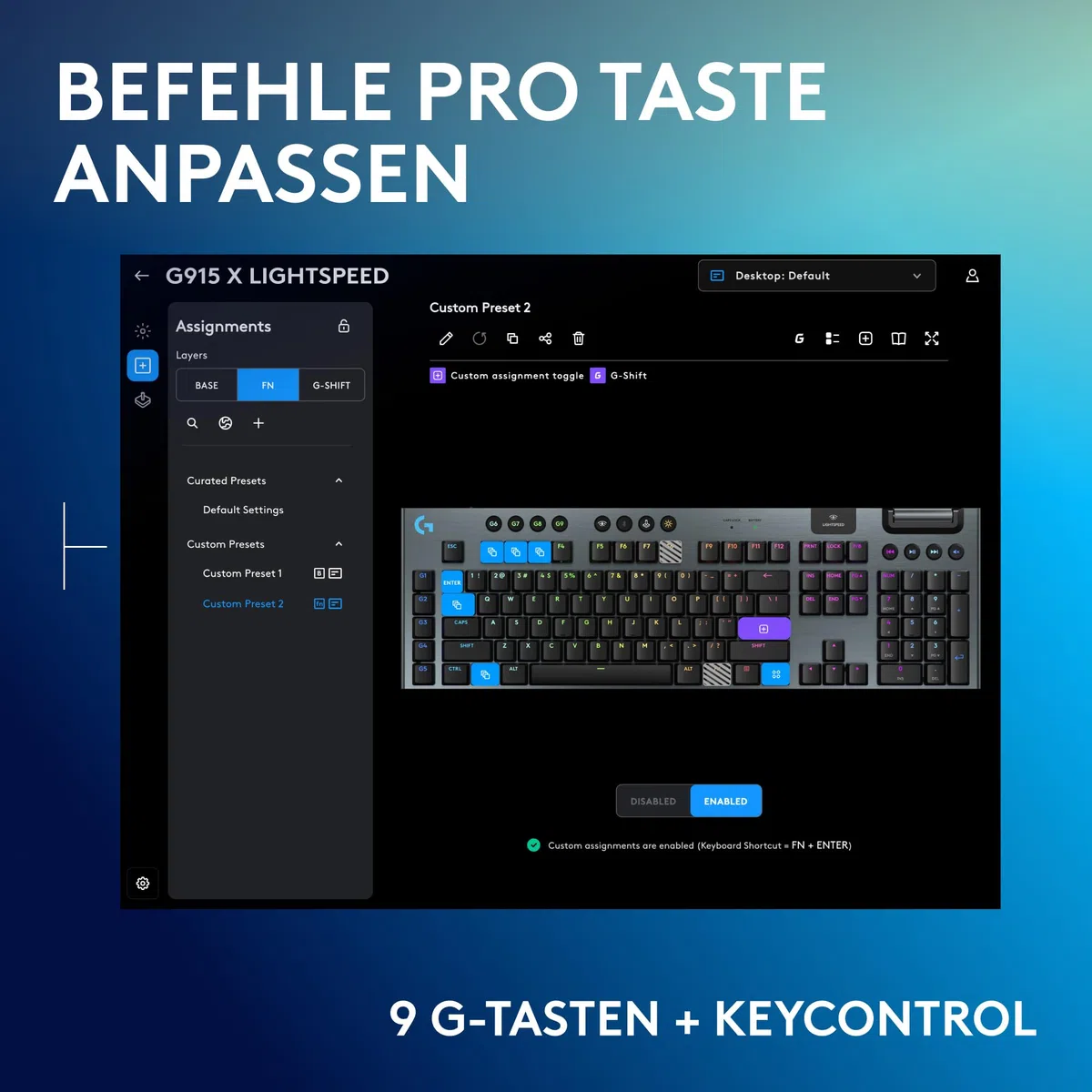 Logitech G G915 X Lightspeed - Kabellose, Flache Gaming-Tastatur, Double-Shot-PBT-Tastenkappen, voll programmierbare Tasten, RGB-Hintergrundbeleuchtung, GL Brown-Tactile, PC/Mac, DEU QWERTZ -Schwarz
