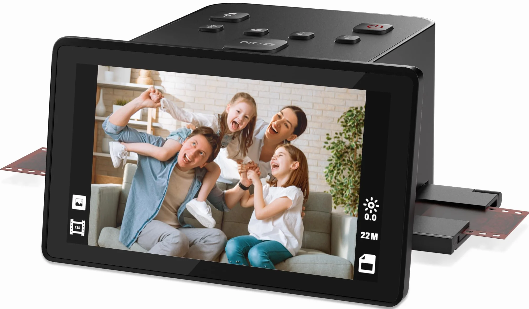 Digitaler Film- und Diascanner mit großem 5-Zoll-LCD-Display, Negativscanner und Dia Scanner zum Digitalisieren, konvertiert 135, 126 KPK, 110 Negative und Super 8-Film in 22 MP JPEG.