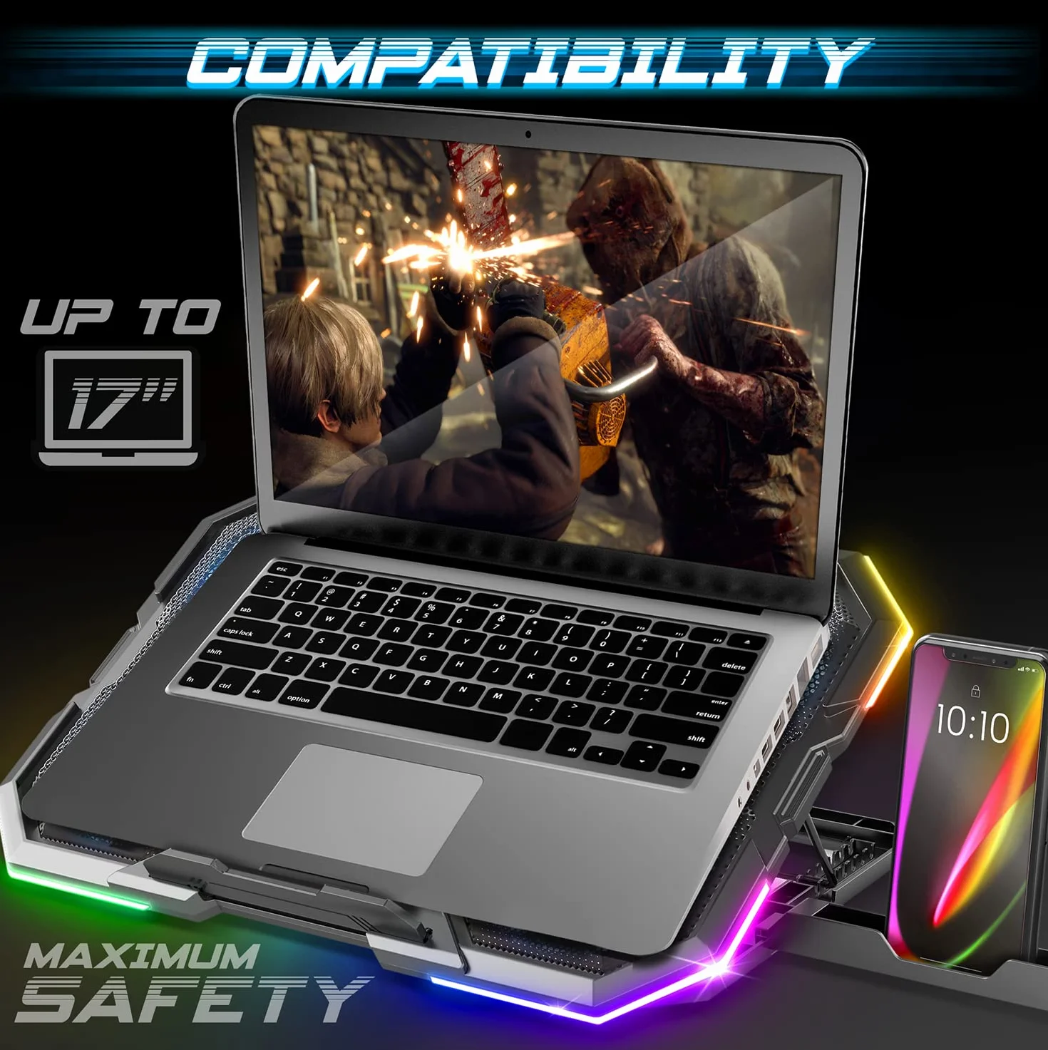 SPIRIT OF GAMER, Laptop Kühler 10" bis 17", 6 leise Lüfter, Kompatibel mit PS5, PS4, Xbox & PC, Notebook Cooler, RGB hintergrundbeleuchtete Kühlplatte