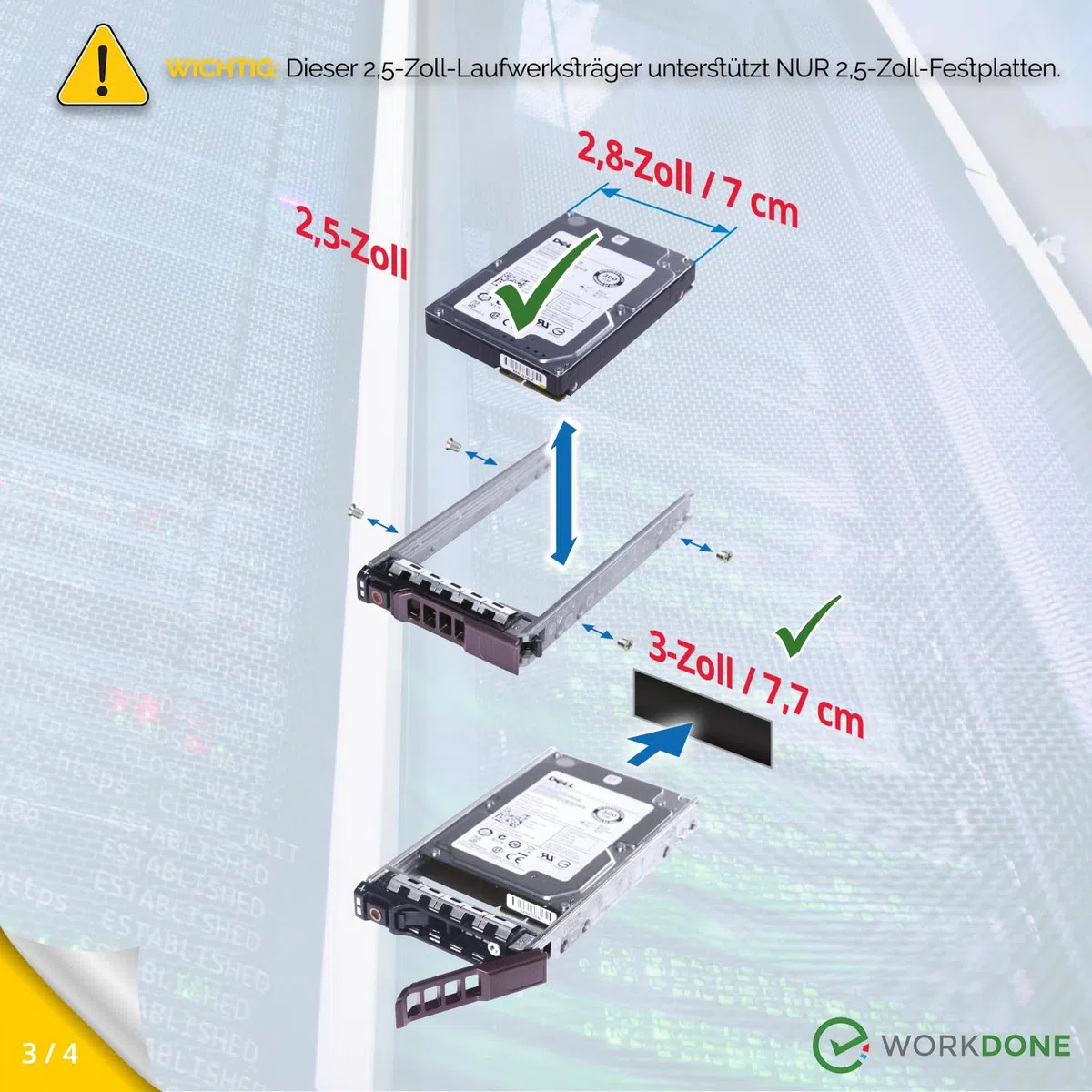 WORKDONE 4er Pack - 2,5-Zoll Hard Drive Caddy Tray Festplattenrahmen - kompatibel für Dell PowerEdge Servern - T440 T640 R330 R430 T430 R630 T630 R730 R830 R930 R320 R420 - HDD Träger Rahmen