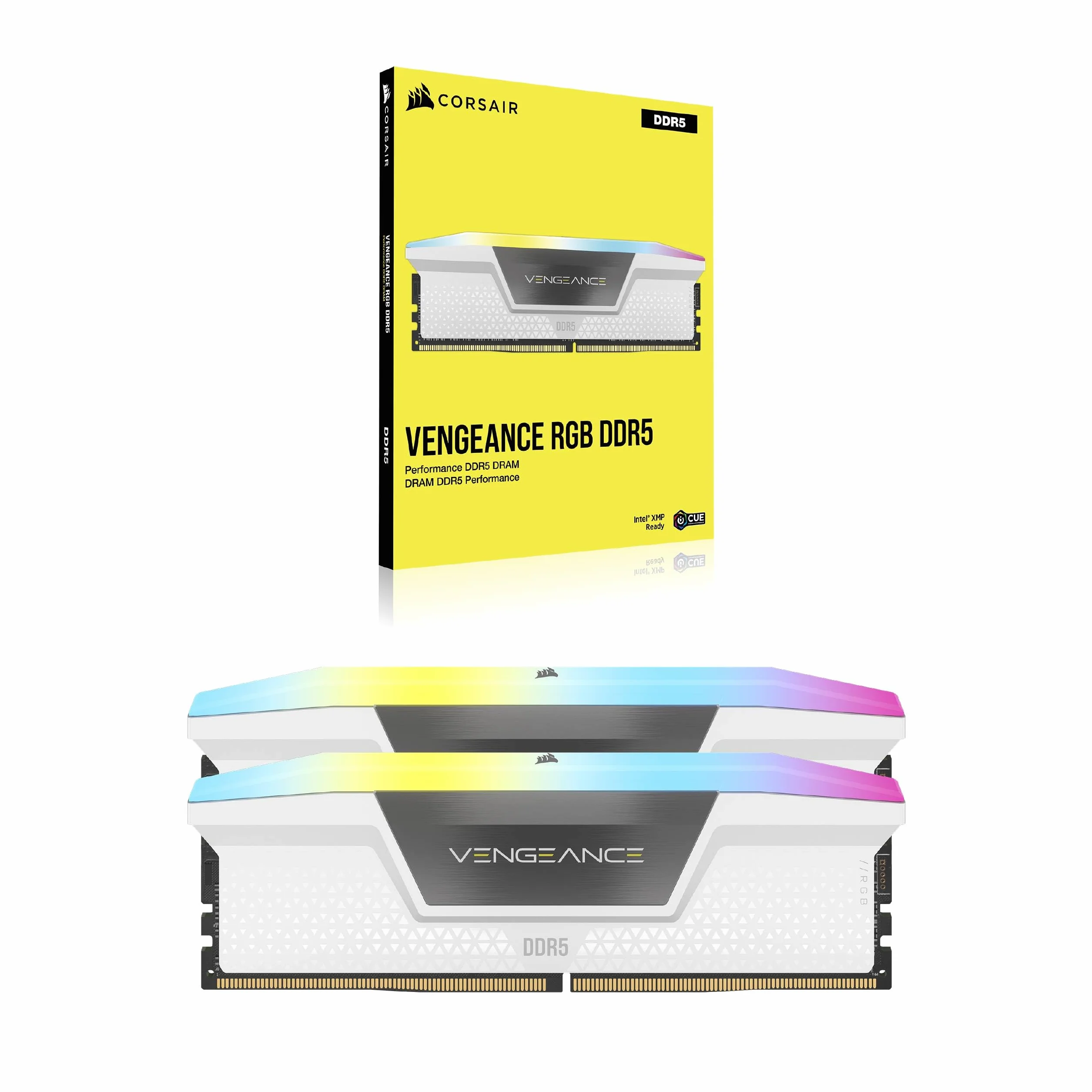CORSAIR Vengeance RGB DDR5 RAM 32GB (2x16GB) Bis zu 6000MHz CL36 Intel XMP 3.0 Desktop-Arbeitsspeicher – Weiß (CMH32GX5M2E6000C36W)
