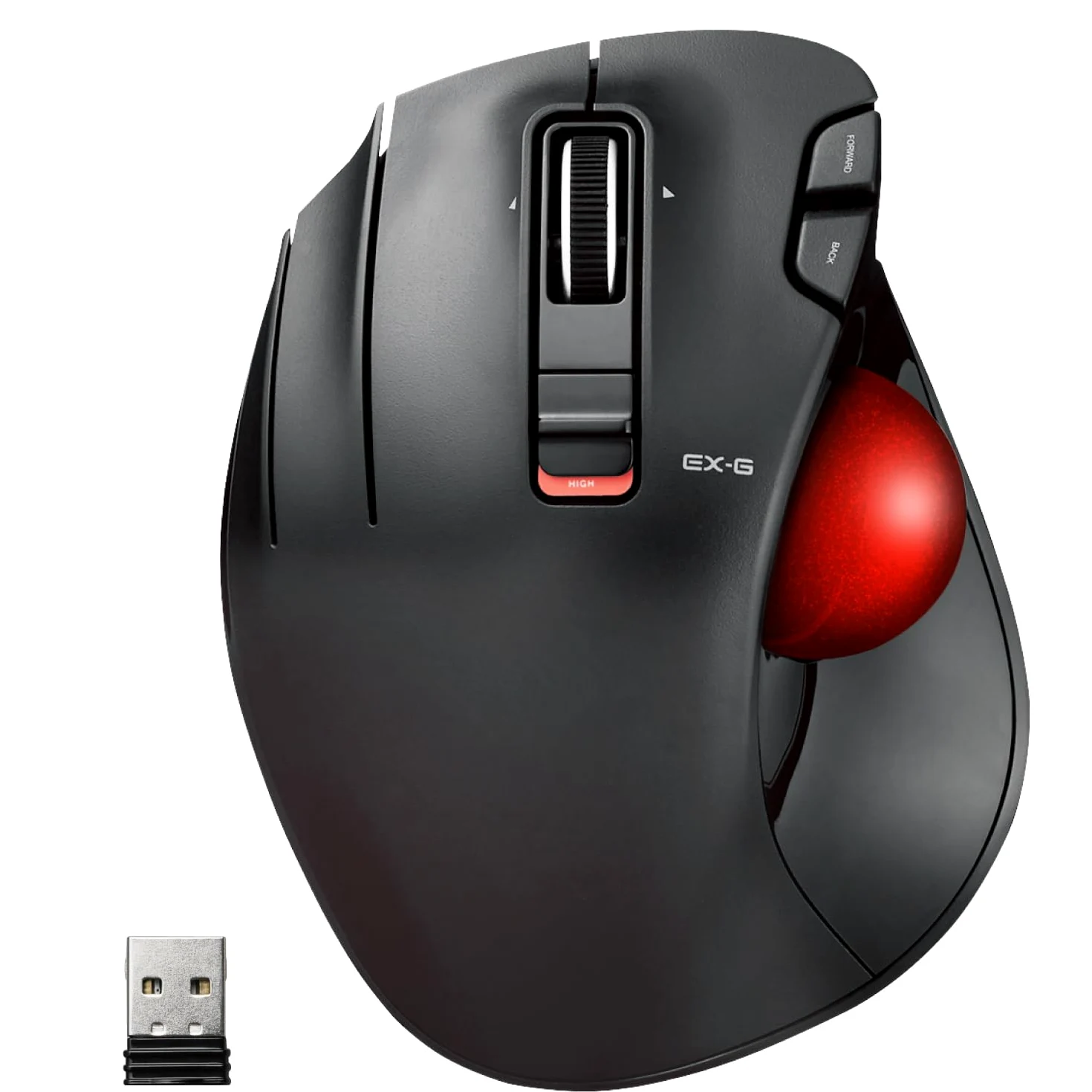 ELECOM EX-G Trackball Maus, Linkshänder, 2.4GHz Drahtlos, Daumensteuerung, 6-Tasten-Funktion, Neigungsrolle, Ergonomisch, Für PC/Laptop, Kompatibel mit Windows 11/MacOS, Modell M-XT4DRBK-G