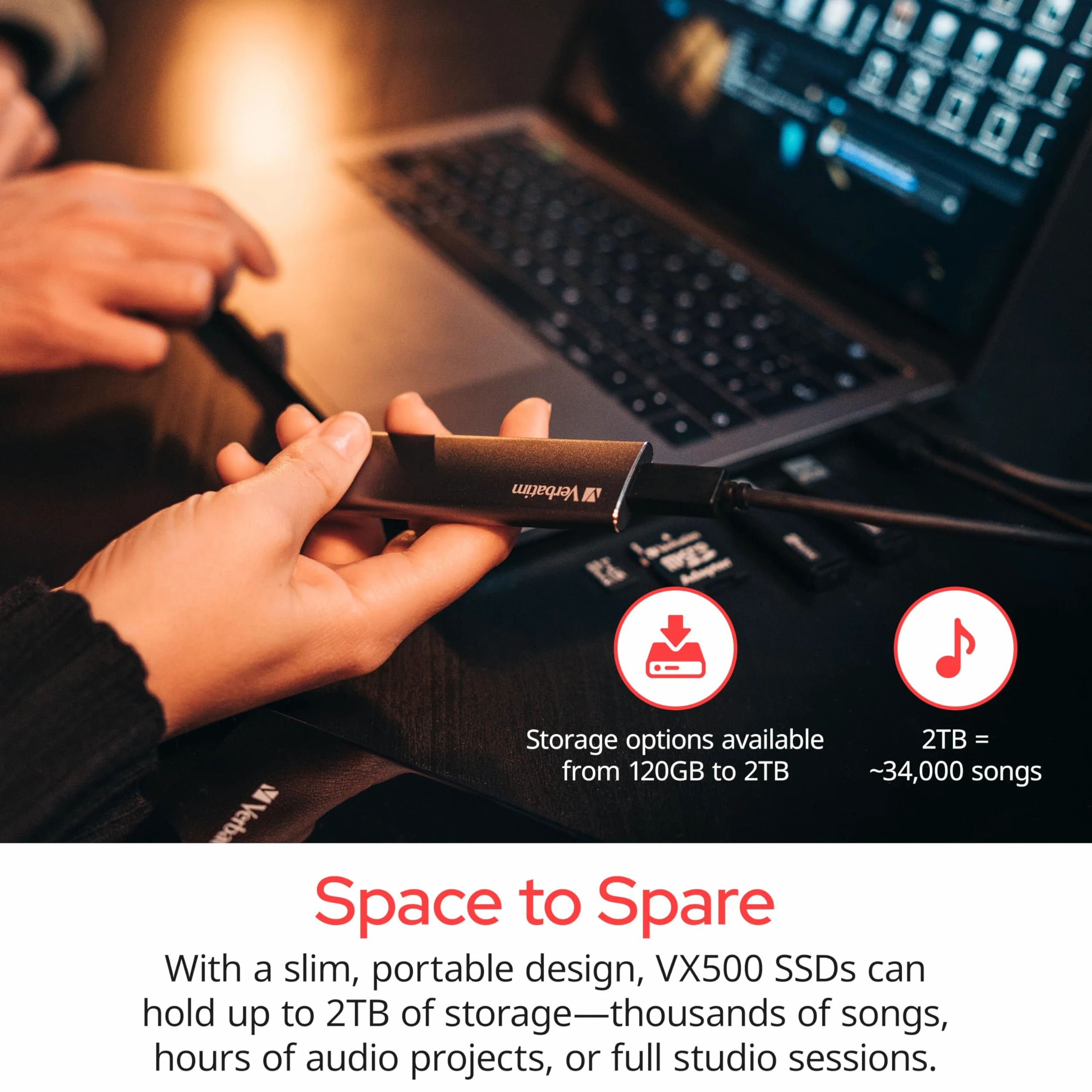 Verbatim Vx500, externe SSD-Festplatte, 480 GB, USB 3.1 Gen 2-Controller, 500 MB/s Lesegeschwindigkeit inkl. USB-C- und USB A-Kabel, Store n Go - spacegrau