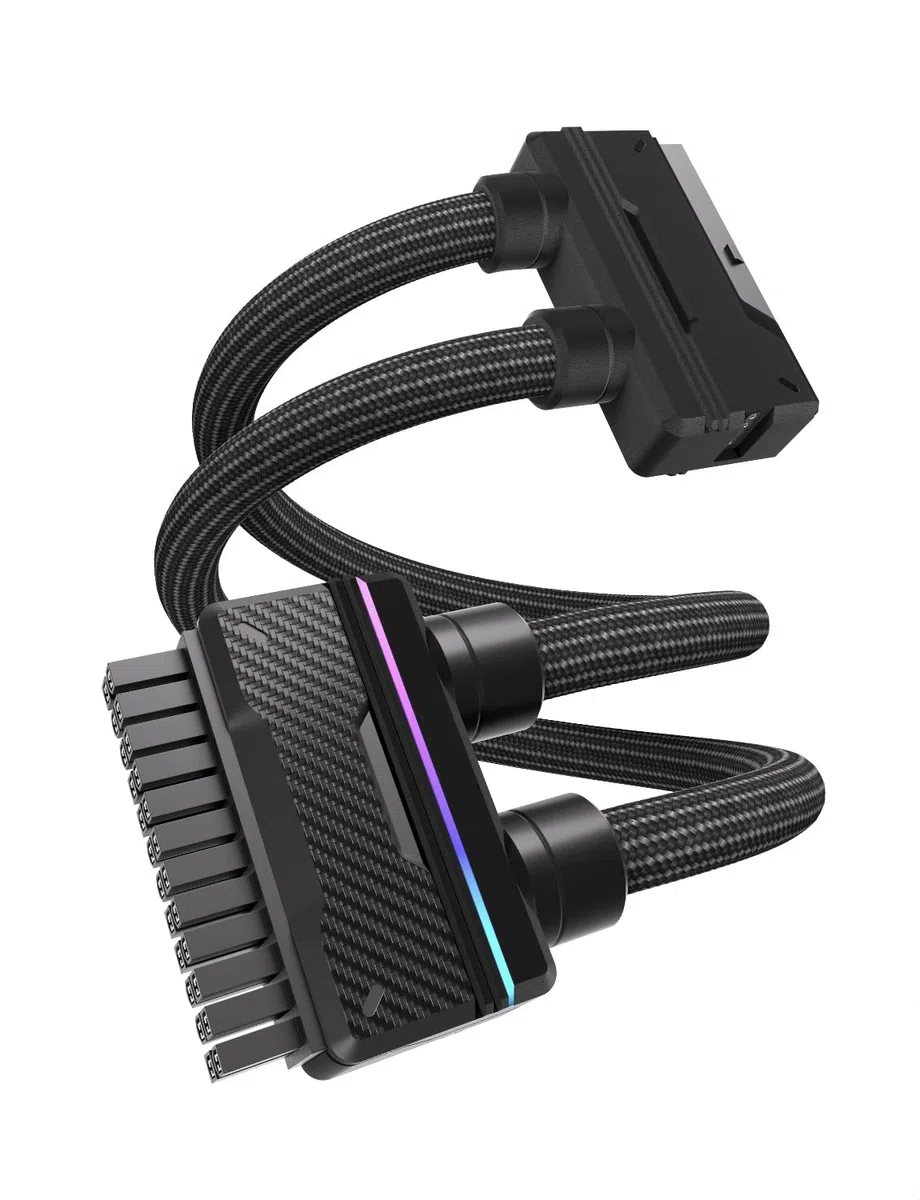 EZDIY-FAB UNIFAS ARGB 24-poliges PC-Netzteil-Verlängerungskabel, 16AWG ATX 24-polige Stromverlängerung, Einheitliches Doppelrohr-Design für Sauberes PC-Kabelmanagement, Schwarz