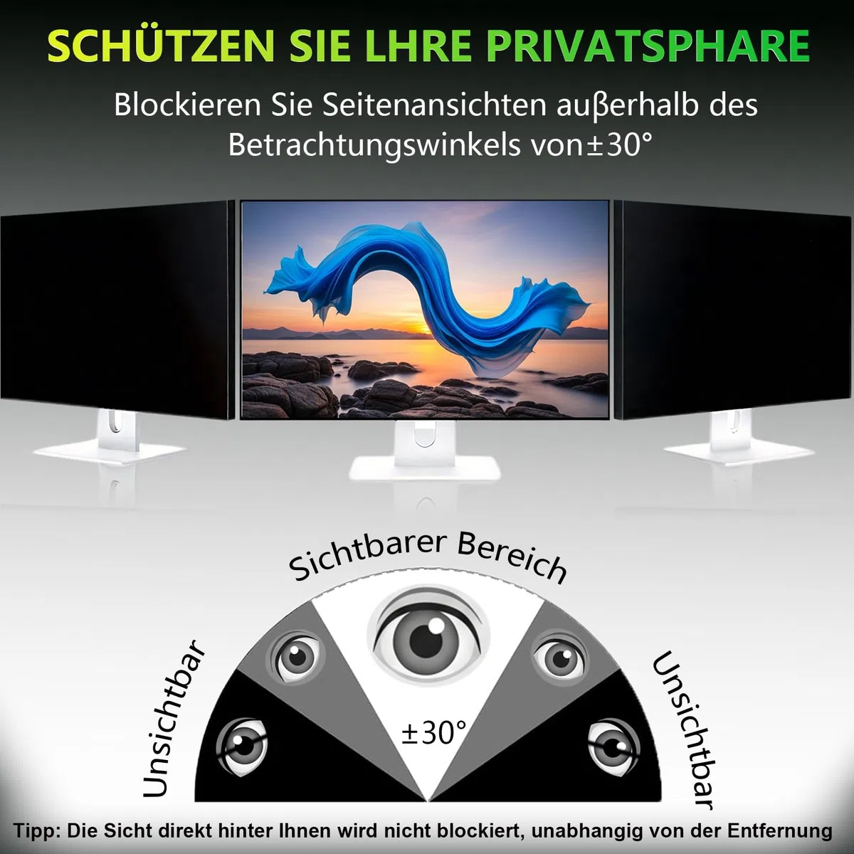 Sichtschutzfolie für 24 Zoll 16:9 (53.2x29.9cm) Monitor - Blaulichtfilter & Blendschutz, Abnehmbar Blickschutzfolie | PC Blickschutzfilter für Büro