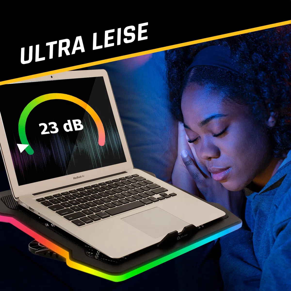 KLIM Ultimate Laptop Kühler + NEU + Gaming Cooling Pad + Stabiler RGB Ständer mit Lüfter + Kompatibel bis zu 17" + USB-Lüfter + Für PC Mac PS5 PS4