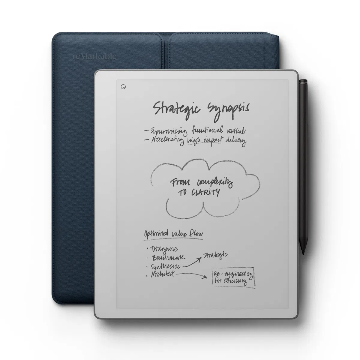 reMarkable Paper Pure Bundle – Paper Tablet mit 10,3-Zoll-Schwarz-Weiß-Display – Digitales Notizbuch inklusive Sleeve Folio Schutzhülle (Ozeanblau) und Marker Plus mit integriertem Radierer
