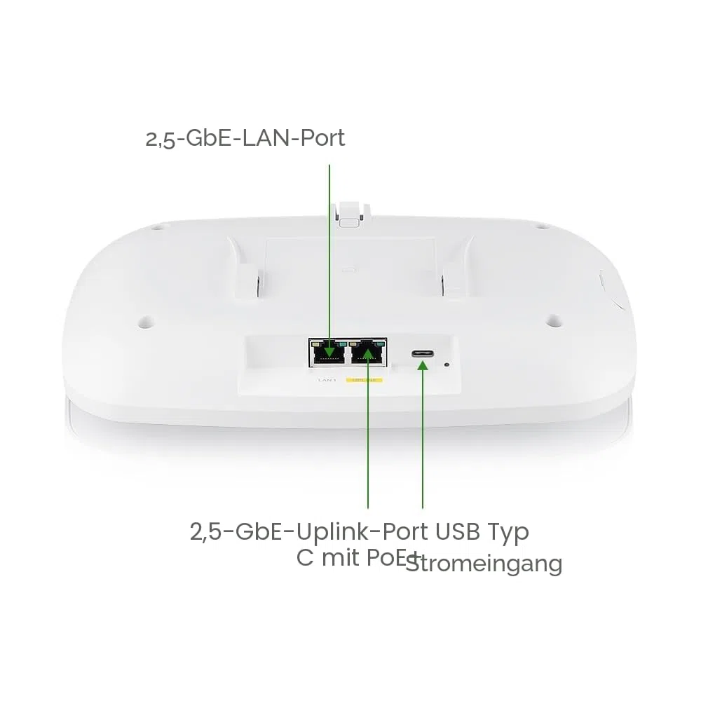 Zyxel WiFi 7 BE11000 WLAN Access Point PoE | 2x 2,5G Ethernet Ports | PoE+ | Enterprise-klasse Triple-Radio | Mesh | Cloud, App oder Standalone Management | USB-C-Netzteil (Nicht Enthalten) [NWA130BE]