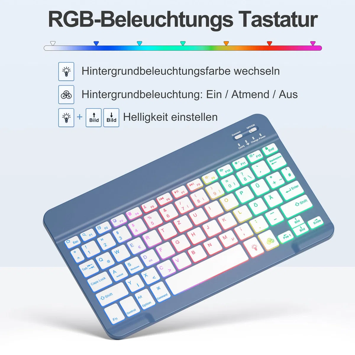drivego Tastatur Hülle mit Maus for iPad A16 11/10 Generation (11/10.9 Zoll 2025/2022), Bluetooth Magnetisch Beleuchtete Keyboard, Hülle mit Panzerglas Schutzfolie for iPad 11. 10. Gen, Blau Grau
