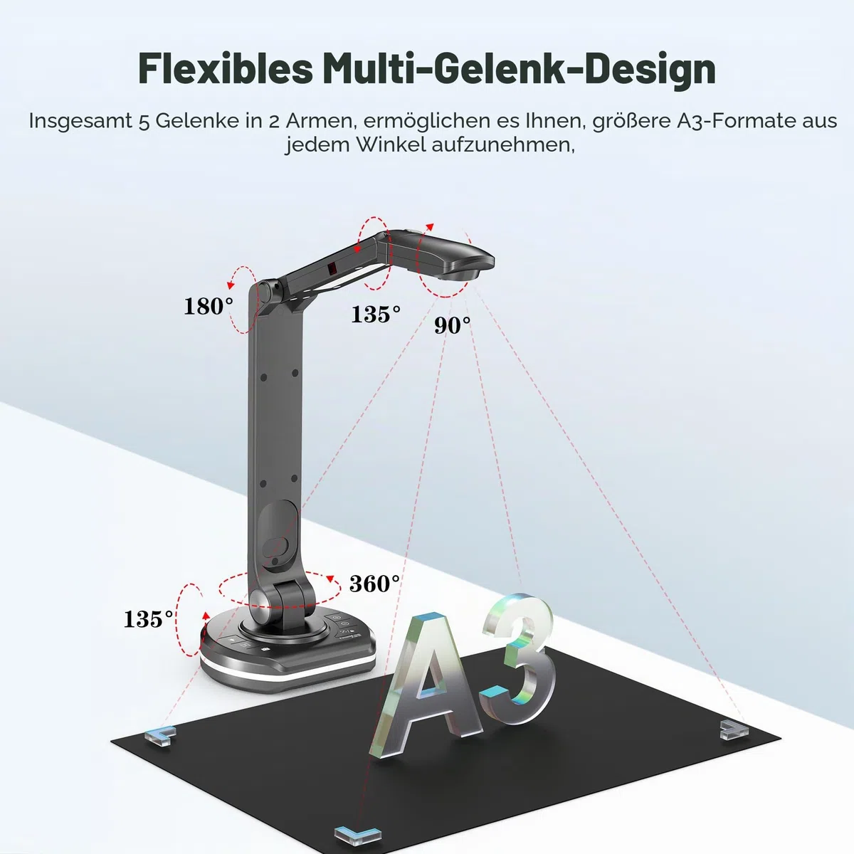 JOYUSING 13 Megapixel Dokumentenkamera und Visualizer USB, Vorlagen bis A3, LED Licht, Autofokus, Hybridunterricht mit OBS, Zoom, Skype und Teams, kompatibel mit Windows, Mac