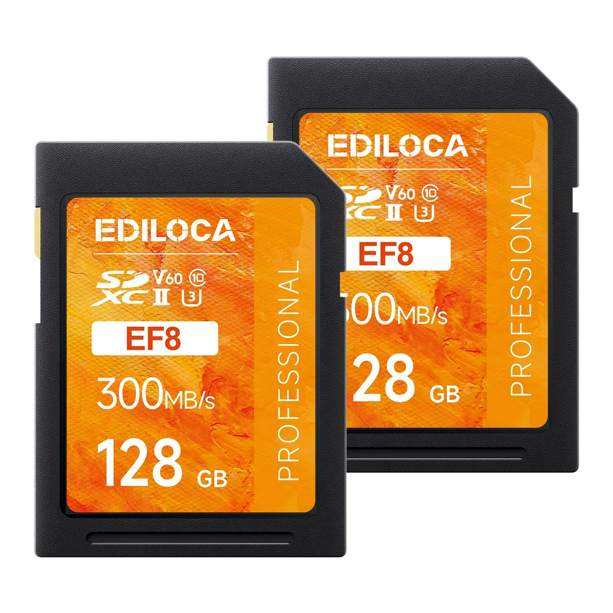 SD Karte UHS II SDXC 128GB 2er-Pack, Profi Speicherkarte SD mit Bis zu 300 MB/s Lesen & 100 MB/s Schreiben, V60, U3, Class 10 – 4K/6K Video, DSLR, Gaming, Actionkameras (EF8 128GB-2 Pack)