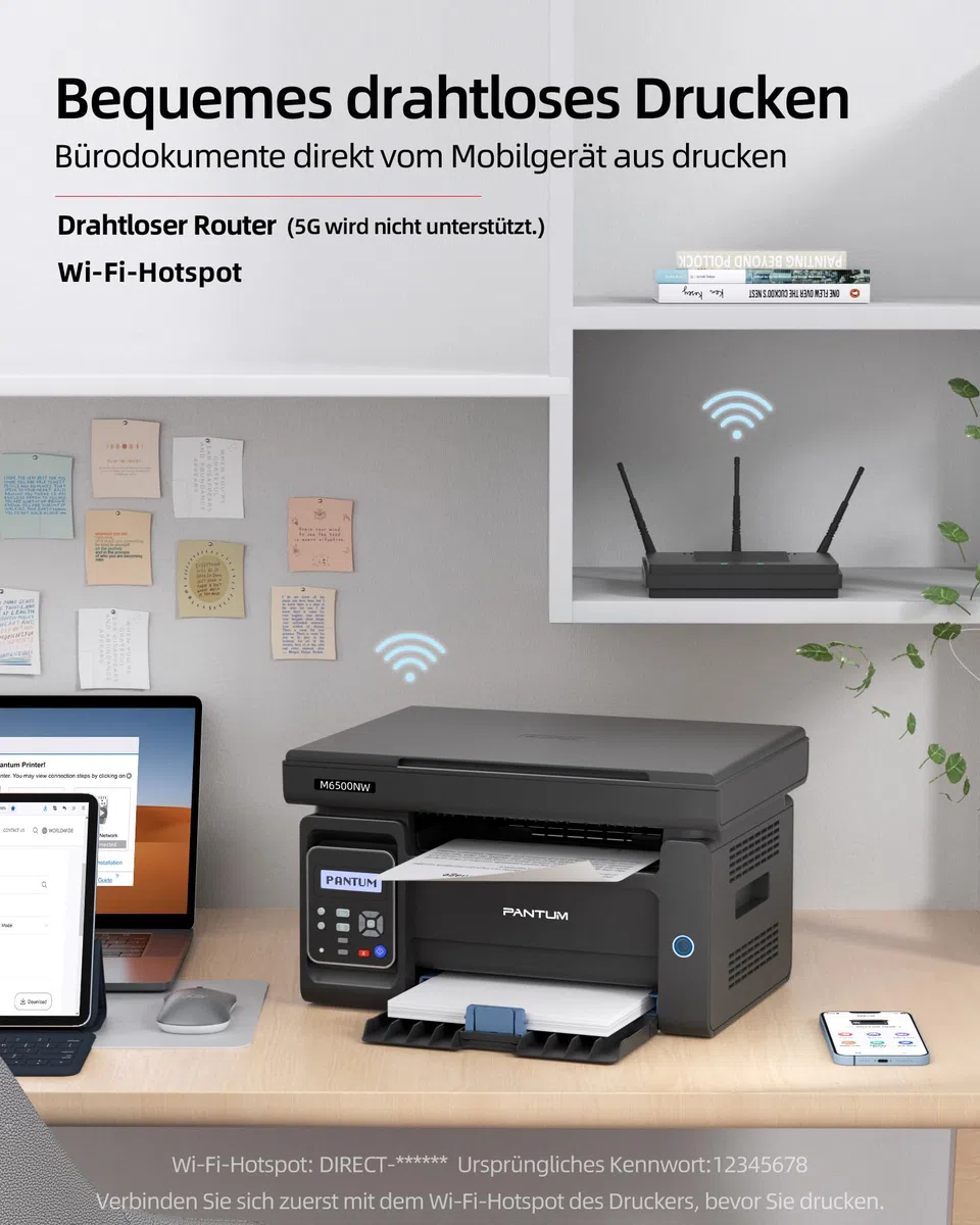PANTUM M6500NW Laserdrucker Multifunktionsgerät mit Scanner und Kopierer,Drucker WLAN, Schwarz Weiss, Airprint, A4,22ppm