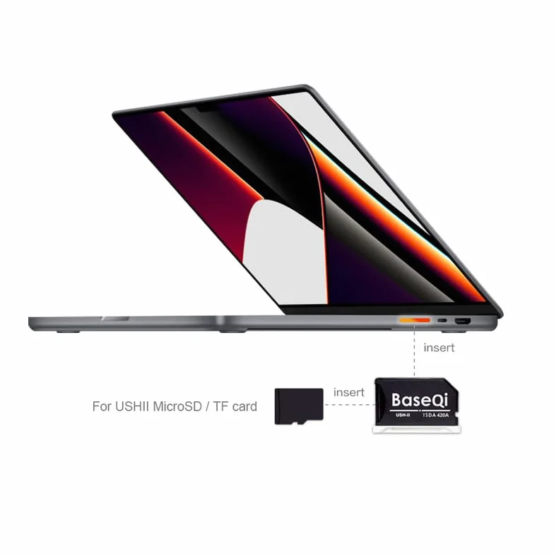 Baseqi UHS-II MicroSD-Adapter aus Aluminium für 2021 M1 / 2022 M2 / 2023 M3 MacBook Pro 14 Zoll und 16 Zoll