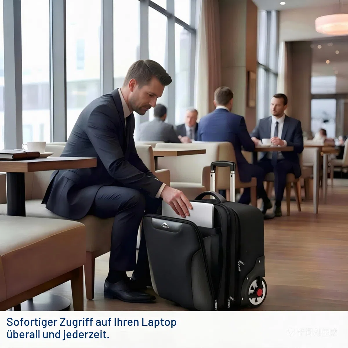 MATEIN Business Trolley mit Großen Rädern, Laptop Trolley 17,3 Zoll mit 3 Packing Cubes, Pilotenkoffer mit Rollen wasserdichte, Aktenkoffer mit Rollen für Herren, Reisen, Arbeit, Schule, Schwarz