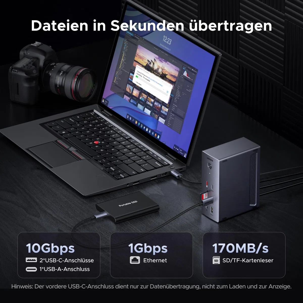 UGREEN Revodok Pro Triple Display Dock【Nur für Windows-Laptop】 2HDMI & DP mit 8K DP/4K HDMI, 100W Aufladen, 27W USB C, 10Gbps USB Ports, Gigabit LAN, SD/TF