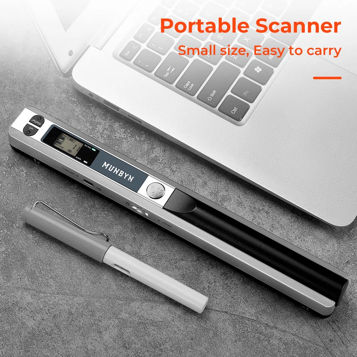 MUNBYN [Handscanner] Auflösung s/w und Farbe Dokumentenscanner/Scanner Mobil / 900DPI Wireless Tragbarer A4 Scanner mit Karte JPG und PDF Format- 16G Micro SD - Silber