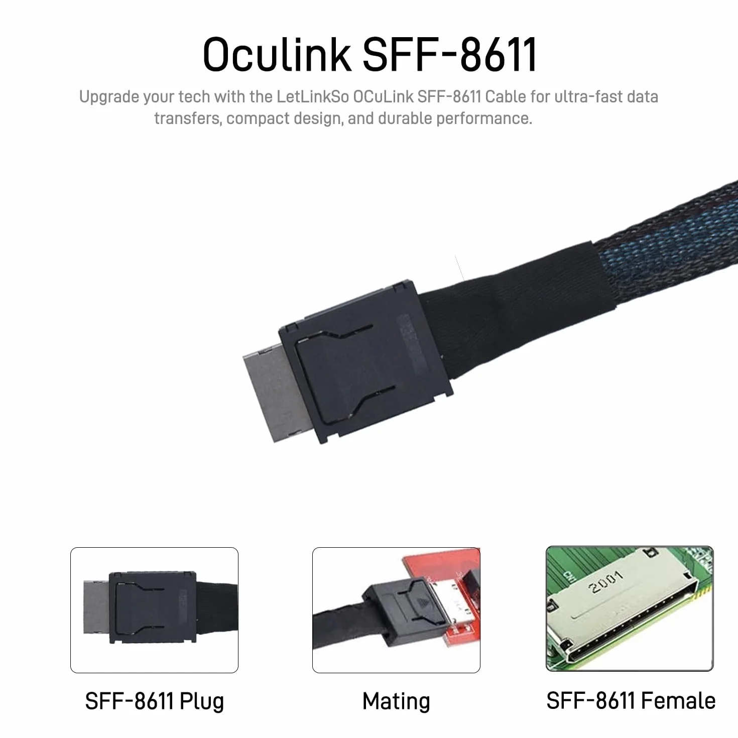 Oculink Kabel PCIe 4.0 SFF-8611 4i Stecker Verlängerungskabel für Oculink eGPU onexGPU Mini PC SSD 3,3 Fuß (100cm)