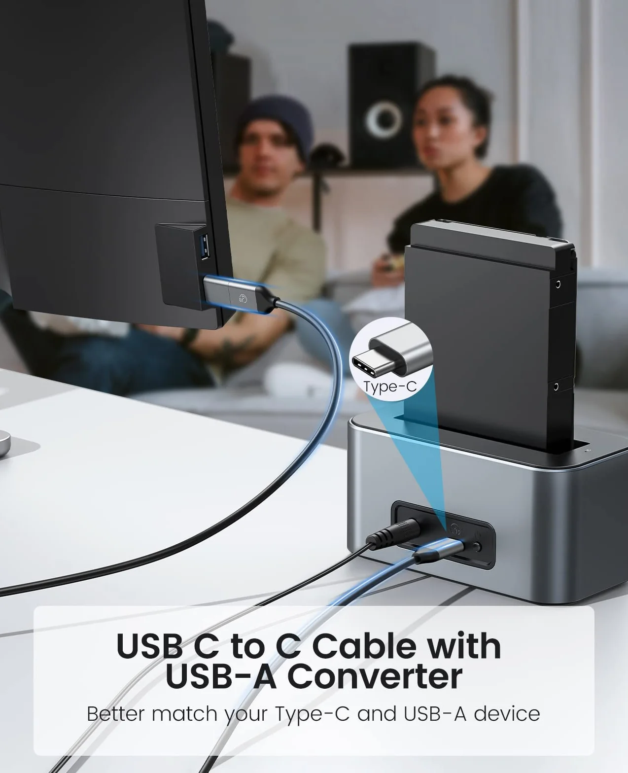 ORICO Aluminium Festplatten Dockingstation, 6Gbps USB 3.2 Gen 2 SSD/HDD Docking Station für SATA 2,5/ 3,5 Zoll bis zu 18 TB, mit 12V 2A Netzteil, Unterstützt USB A und USB C, Werkzeugfrei(6616C3)