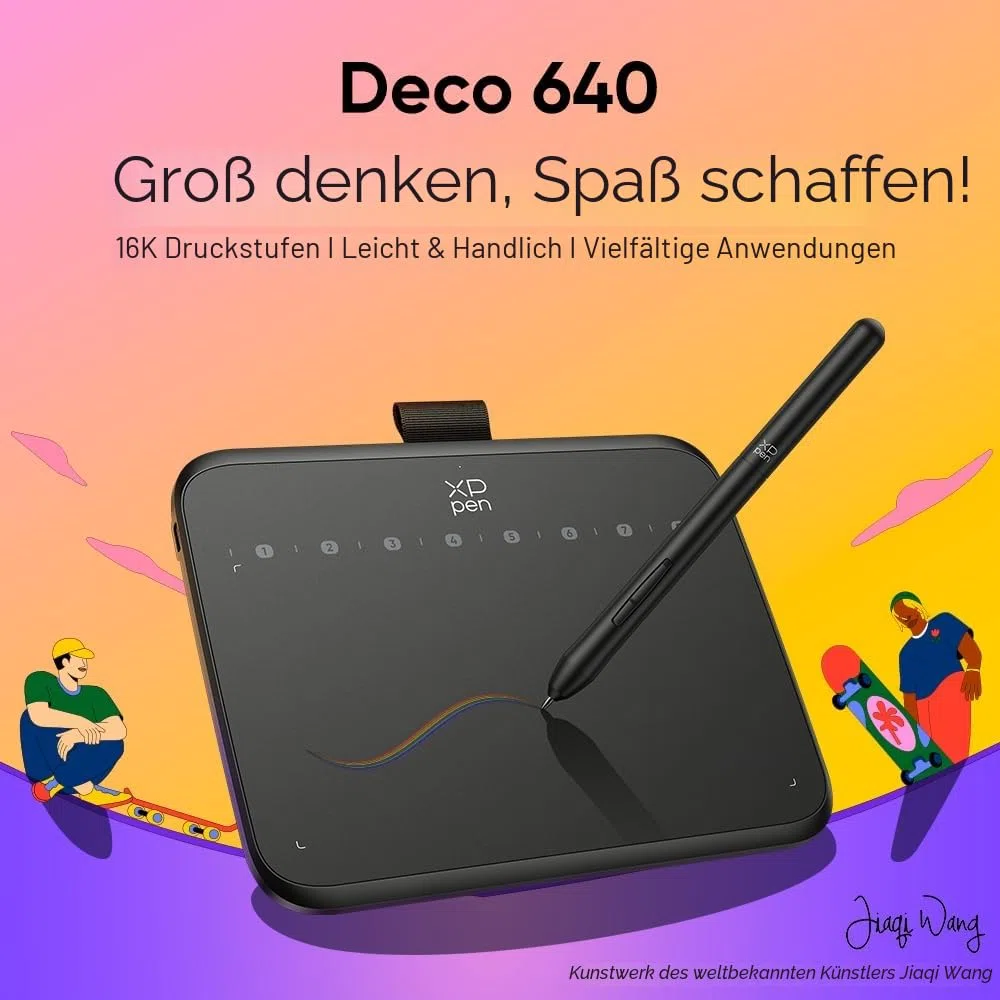 XPPen Deco 640 Grafiktablett, 16K Druckstufen, 6x4 Zoll, Zeichnen Tablet mit 8 Tastenkombinationen, für OSU Signature Drafting