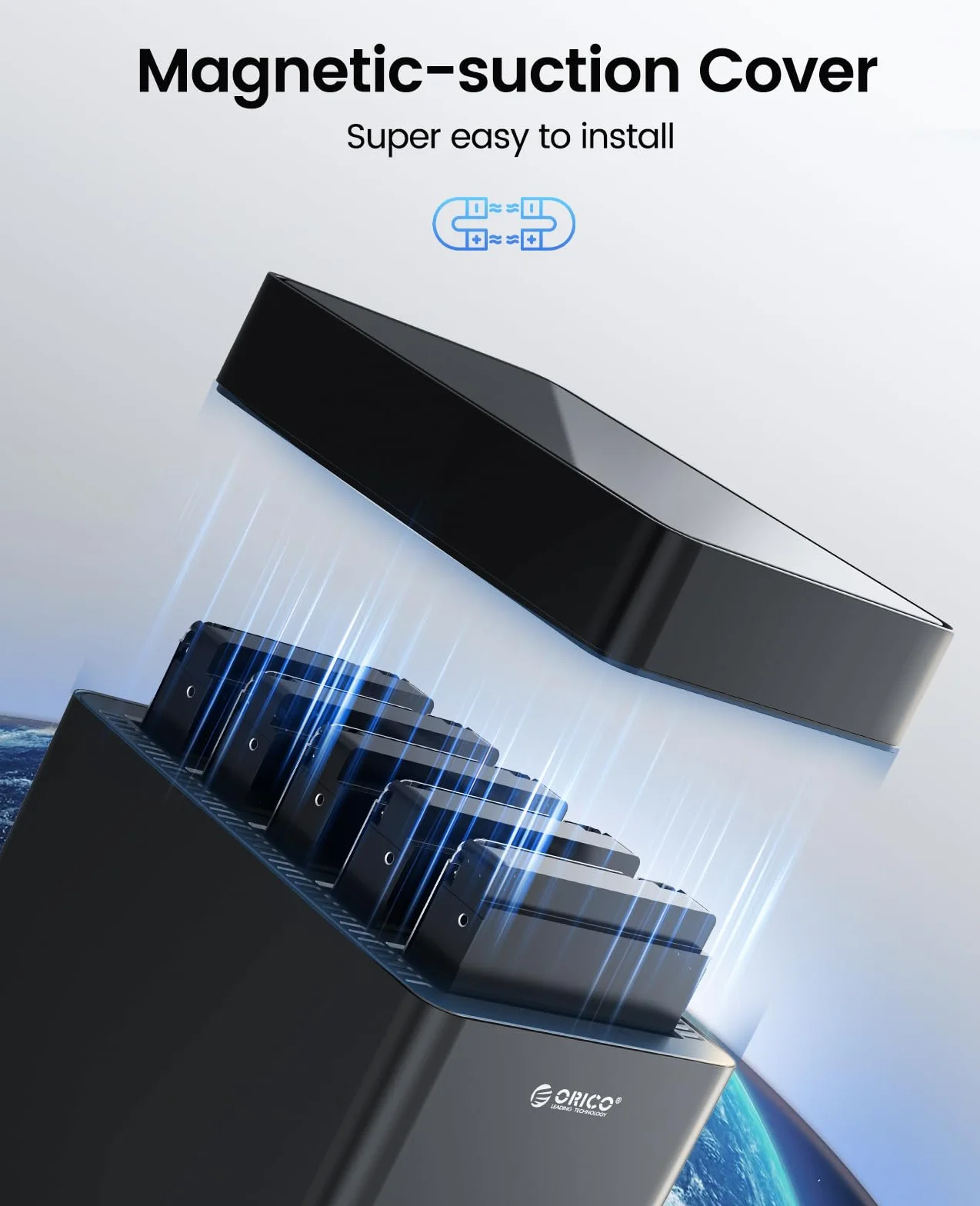 ORICO Tool-Free 5 Bay USB 3.0 3,5 Zoll Magnetic-Type Festplattengehäuse für 3,5'' SATA HDD bis zu 5x18TB, Festplatte Dockingstation Kompatibel mit Windows/Mac OS/Linux (DS500U3)