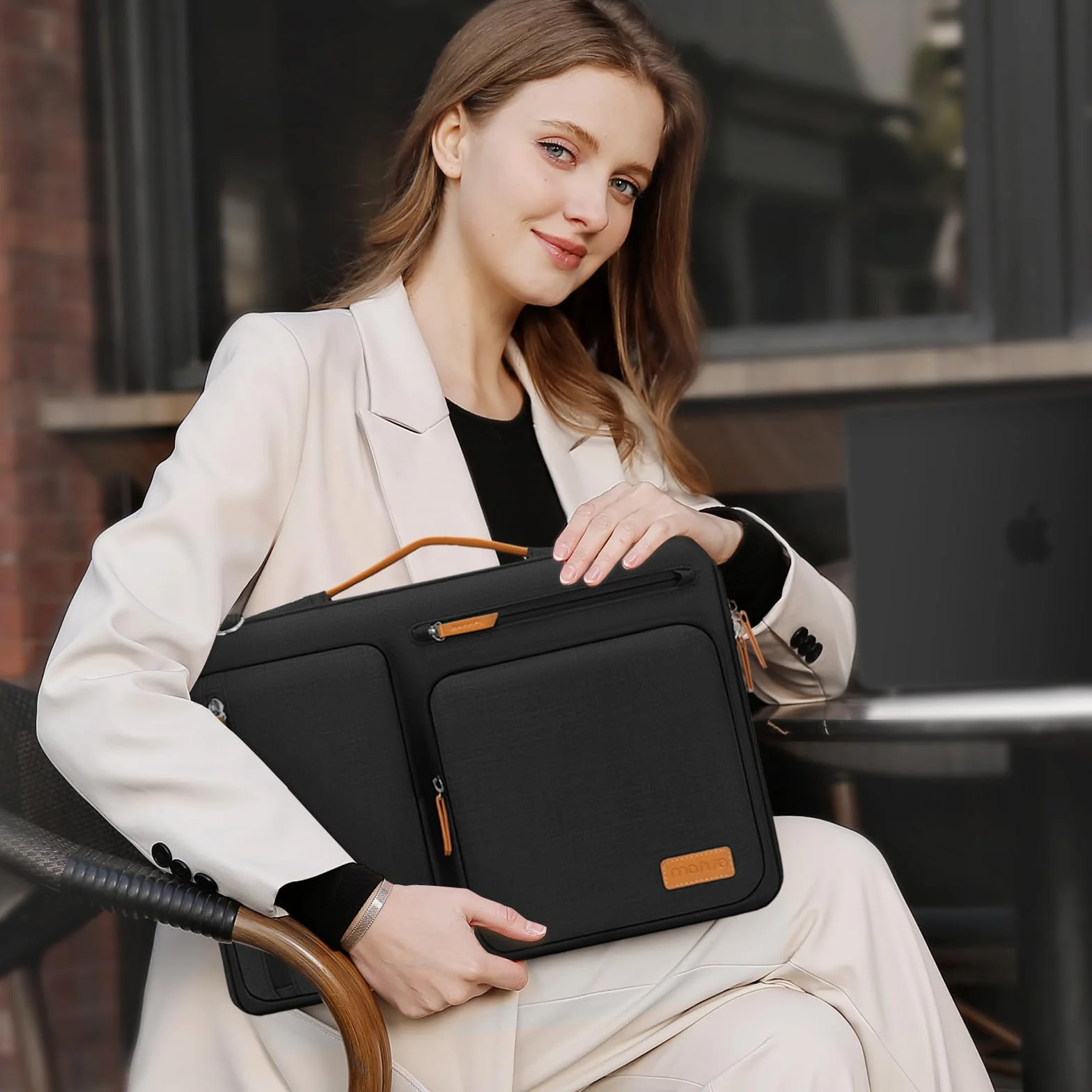 MOSISO 360 Laptoptasche, Wasserdicht Laptop Schultertasche, Stoßfest Umhängetasche mit 4 Reißverschlusstaschen