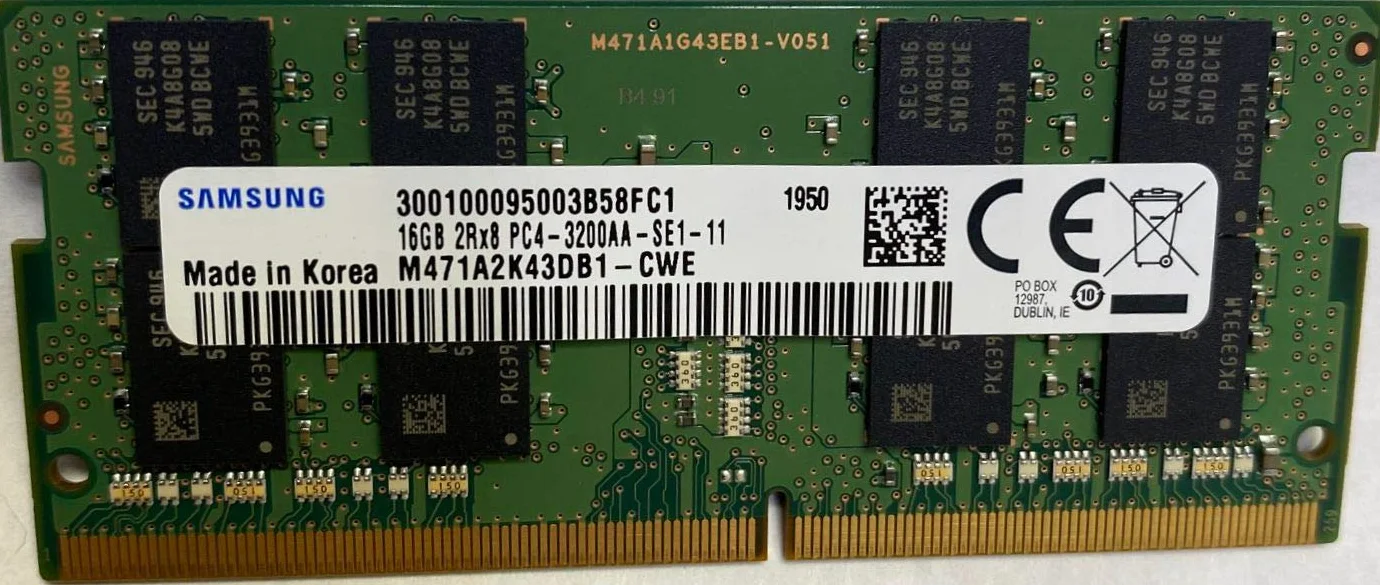 16GB DDR4 3200MHz PC4-25600 1,2V 2Rx8 260-Pin SODIMM Laptop Arbeitsspeicher RAM Module M471A2K43DB1-CWE