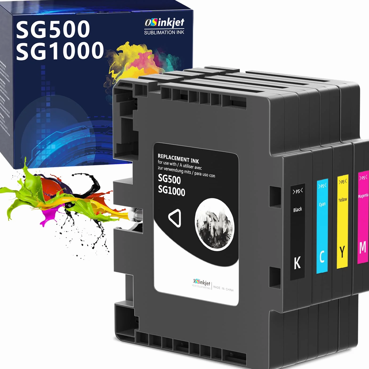 SG500 SG1000 Tinte Kompatibel für Sawgrass SG500 SG1000 Sublimationsdrucker(4er-Pack, 1 Schwarz, 1 Cyan, 1 Magenta, 1 Gelb),Neuester aktualisierter Chip, Keine AB-Seriennummer