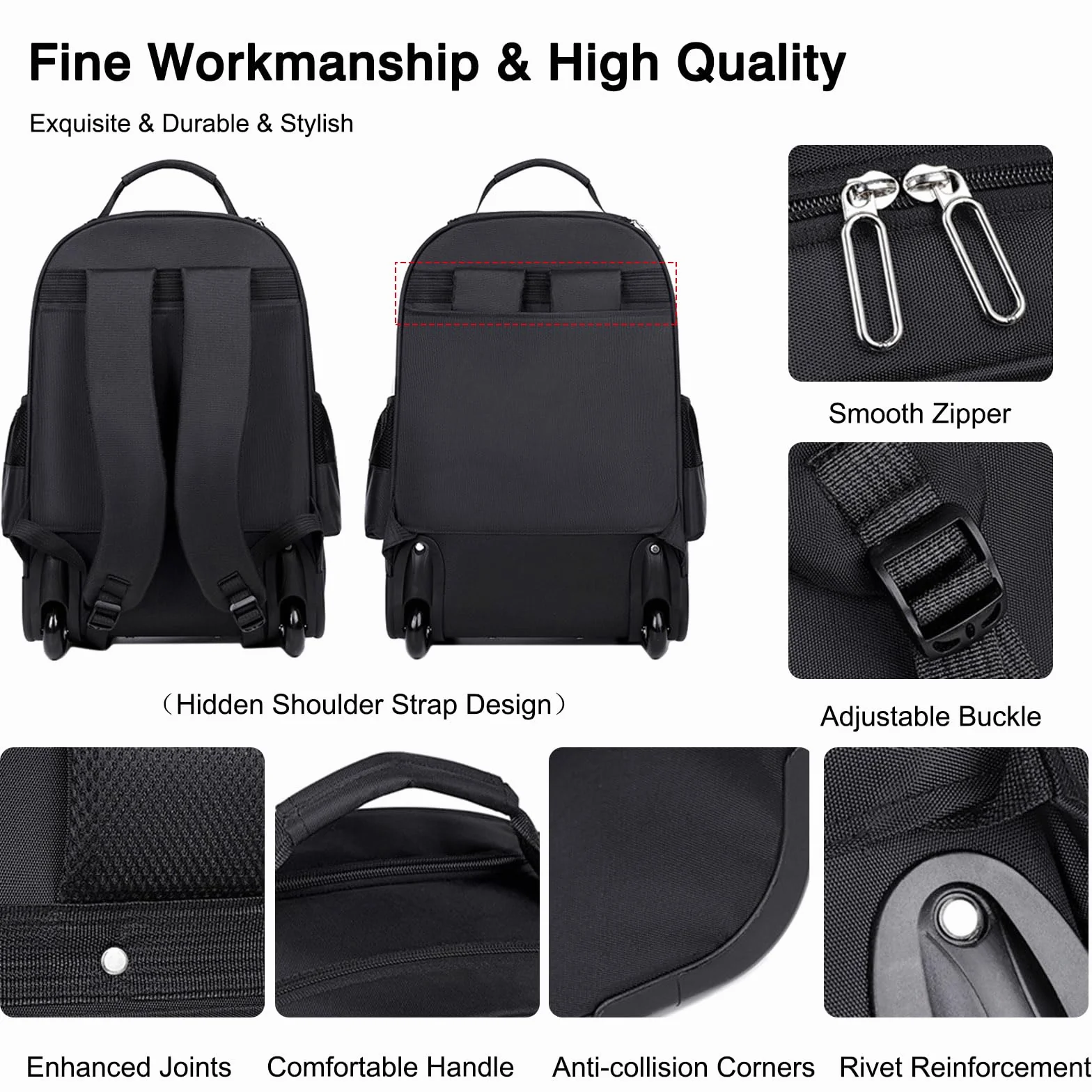 FANDARE Business Trolley Reiserucksack mit Rollen Handgepäck Koffer Groß Rolling 15.6 Zoll Laptop Rucksack Reisetasche mit Rädern Herren Laptoptasche Reisekoffer Aaktenkoffer für Schule Arbeit