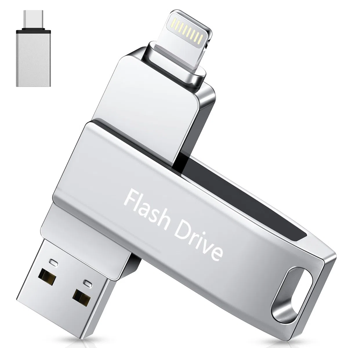 USB Stick 512 GB für i Phone, MFi-zertifizierter USB 3.0 Lightning Speicherstick 3-in-1 Fotostick Stift-Laufwerk Externer Speichererweiterung USB C Backup für iOS/Android/PC, Silber