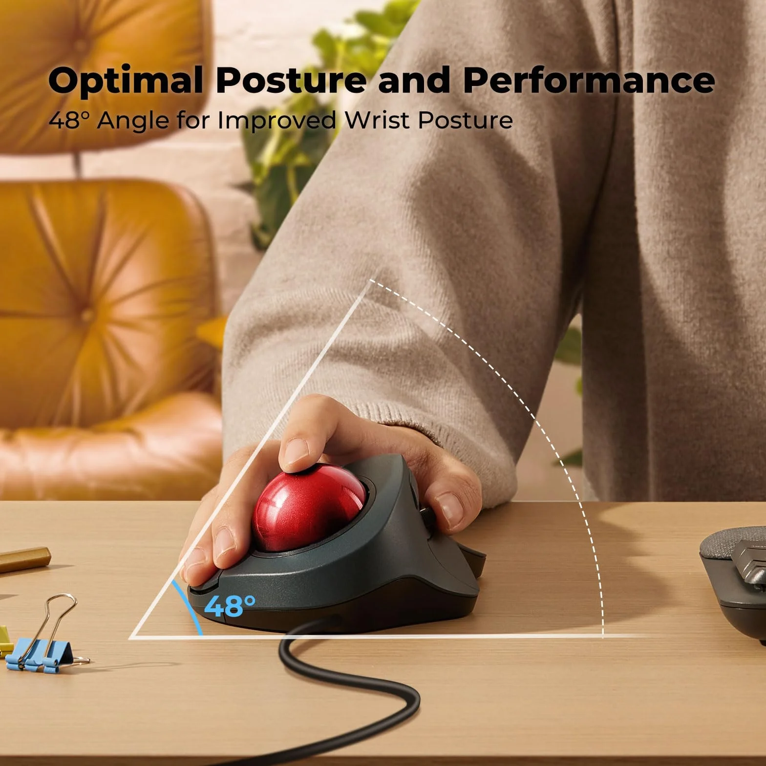 Kabelgebundene Trackball-Maus, einfache Zeigefingersteuerung, ergonomisches Komfort-Design reduziert Muskelbelastung, präzise und reibungslose Tracking, kompatibel für PC, Laptop, Windows, Mac