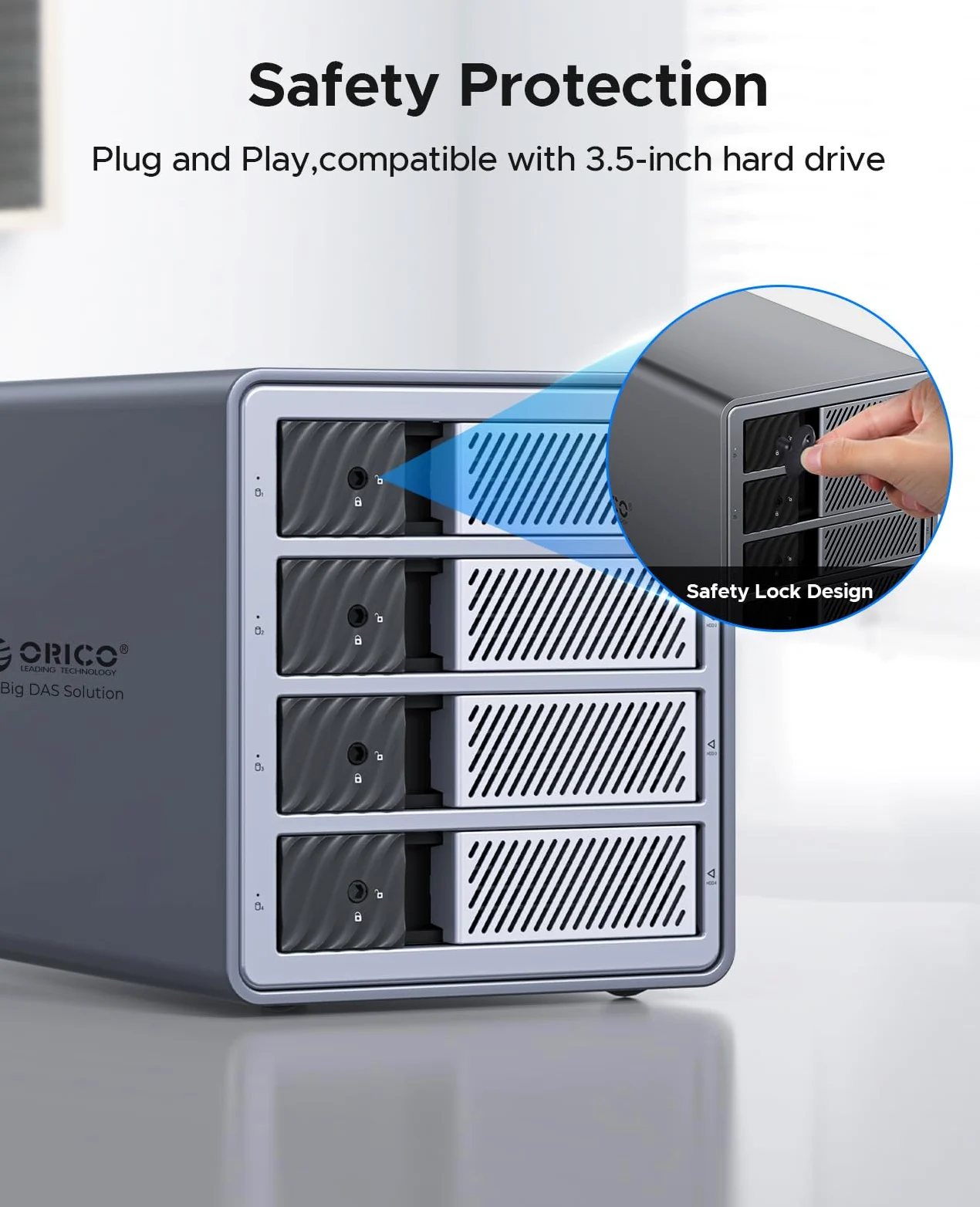 ORICO RAID Aluminium-Gehäuse für 4 Festplatten, USB 3.0 zu SATA Externes HDD Dockingstation für 3,5 Zoll HDD Festplatten bis zu 22TB, Unterstützt RAID 0/1/5/10 (9848RU3)