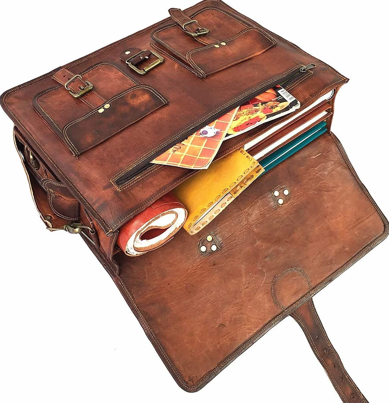 cuero Dhk Devil Hunter Killer DHK 16 Zoll Vintage handgemachte Leder Messenger Bag Laptop Aktentasche Computertasche für Männer Braun Braun 16 Zoll