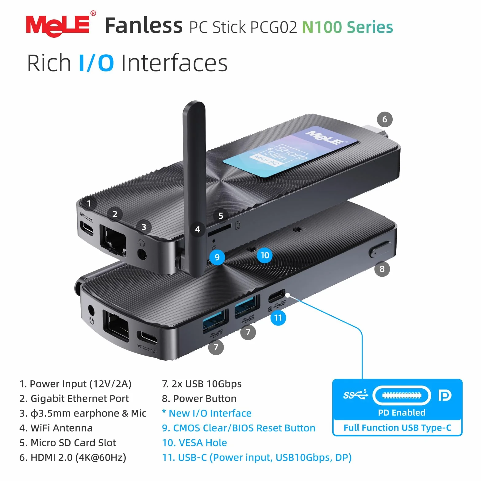 MeLE PCG02 Lüfterloses PC-Stick, N100 8GB 128GB, Ohne OS, Linux/Ubuntu | N100 bis zu 3.4GHz, 8GB Arbeitsspeicher, 128GB Speicher, Kein Betriebssystem vorinstalliert Dual-HDMI 4K, VESA-Halterung, ...