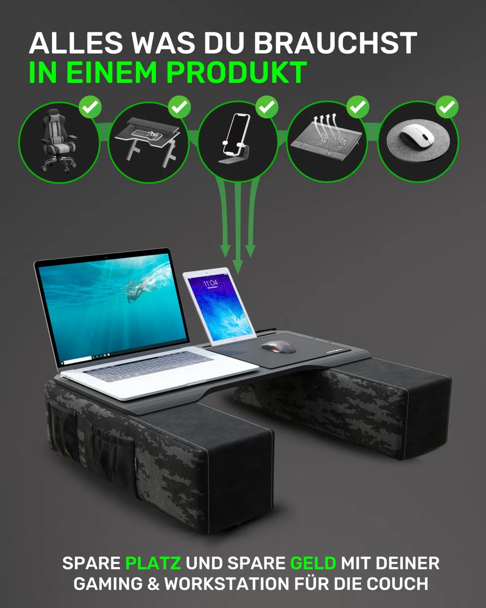 Couchmaster CYBOT, ergonomischer Laptoptisch für Couch, Sofa und Bett, extra breiter Laptop Tisch für Notebooks oder Wireless Peripherie