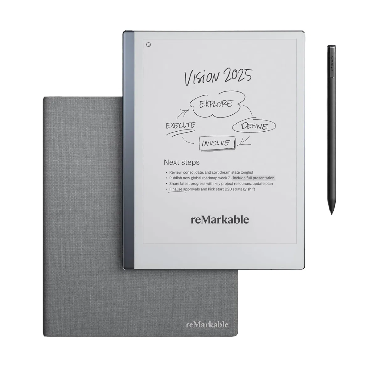 reMarkable 2 Bundle Folio aus Polymergewebe 10,3-Zoll Papier-Tablet Marker Plus Pen mit integriertem Radiergummo Book Folio-Hülle grau