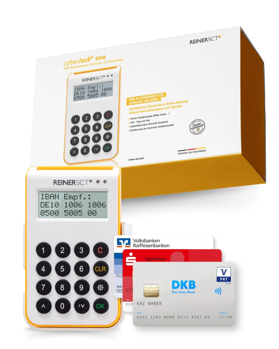 REINER SCT cyberJack one I Chipkartenleser für HBCI/FinTS, EBICS & TAN-Generator I Kartenlesegerät für Online-Banking & elektronische Signatur I Card Reader mit USB-Anschluss I
