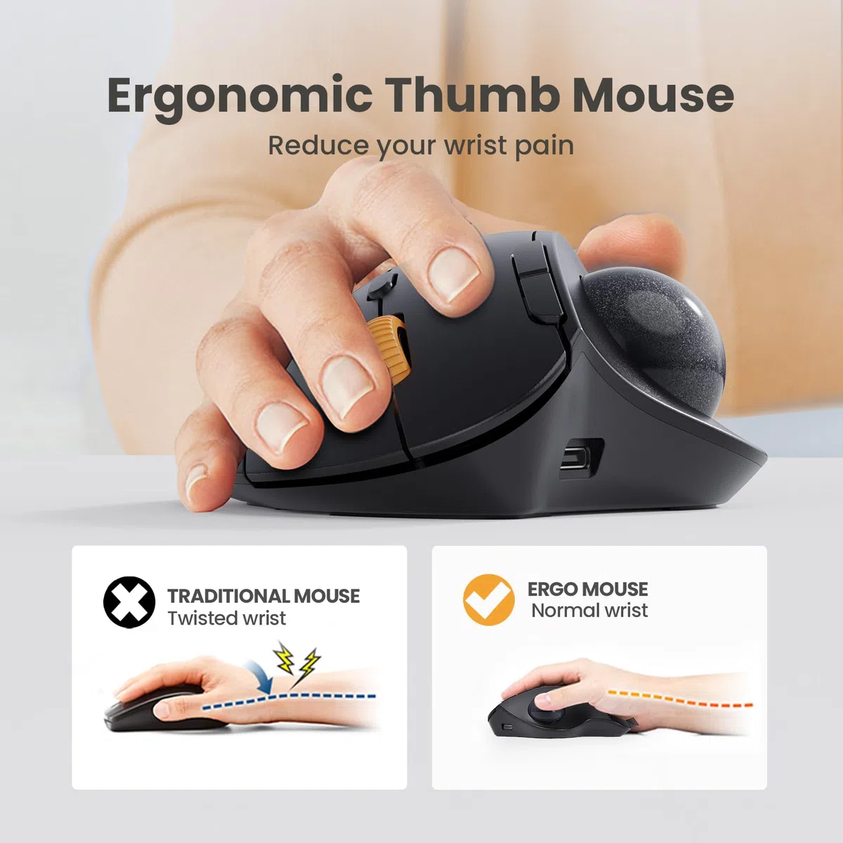 ProtoArc EM04 Kabellose Trackball Maus Bluetooth, 2.4GHz wiederaufladbare ergonomische Maus, 5 DPI einstellbar, Daumensteuerung, Multi-Geräte, für PC, iPad, Mac, Windows