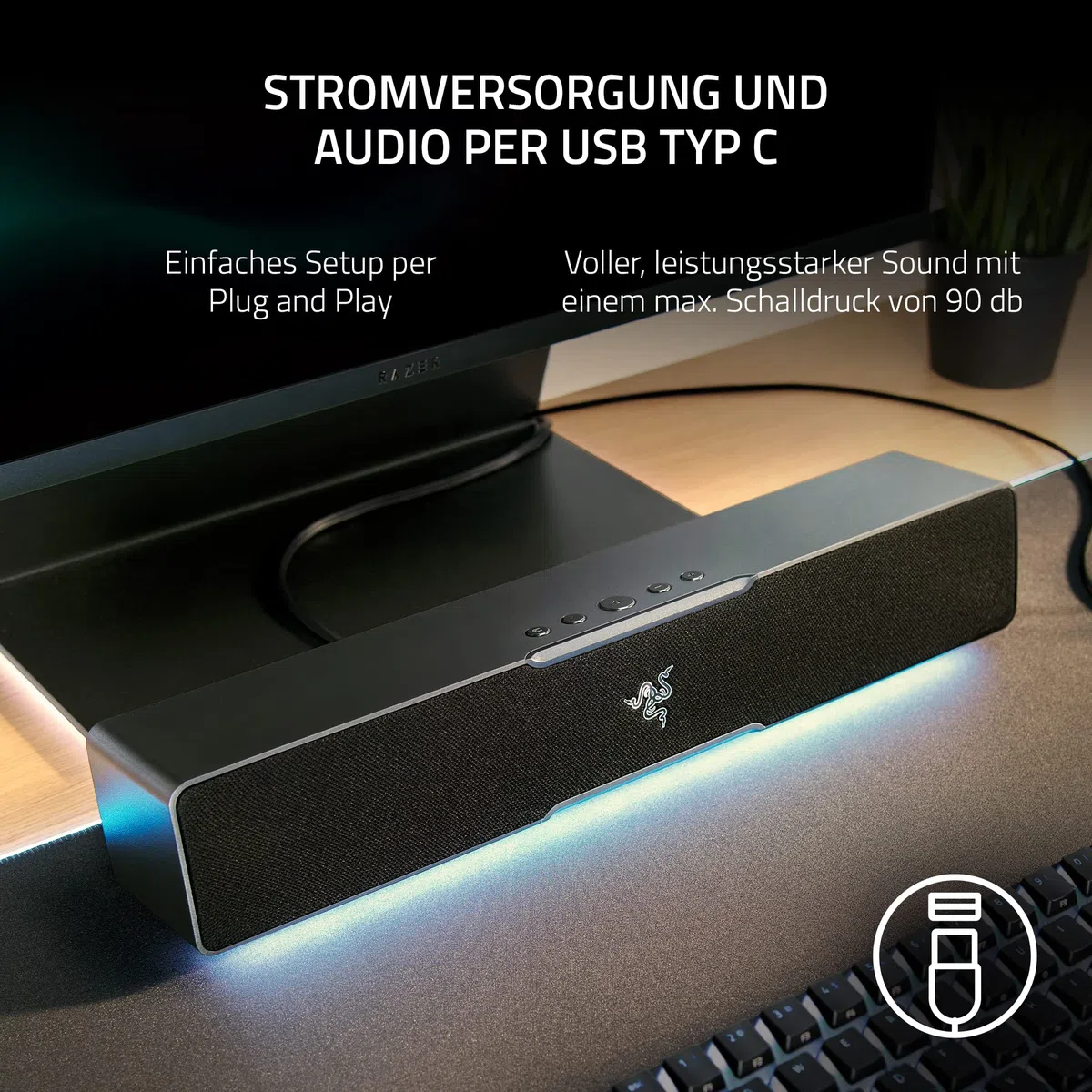Razer Leviathan V2 X - PC-Gaming-Soundbar (mit Full-Range-Treibern, Kompaktes Format, Stromversorgung und Audio per USB Typ C, Bluetooth 5.0, Chroma RGB) Schwarz