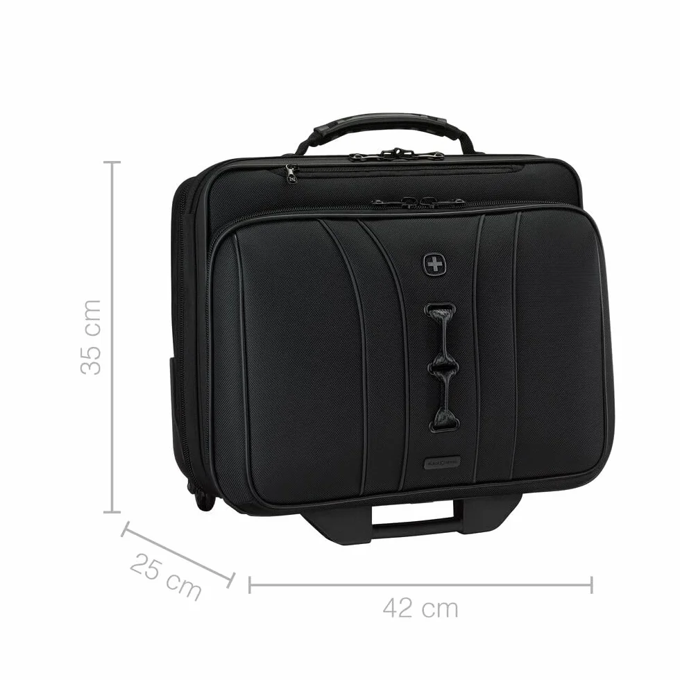 WENGER Legacy Black Series Aktenkoffer, Laptop-Tasche zum Rollen, Trolley, Notebook bis 15,6 Zoll, 29 l, Büro Business Uni Schule, Schwarz, 653631